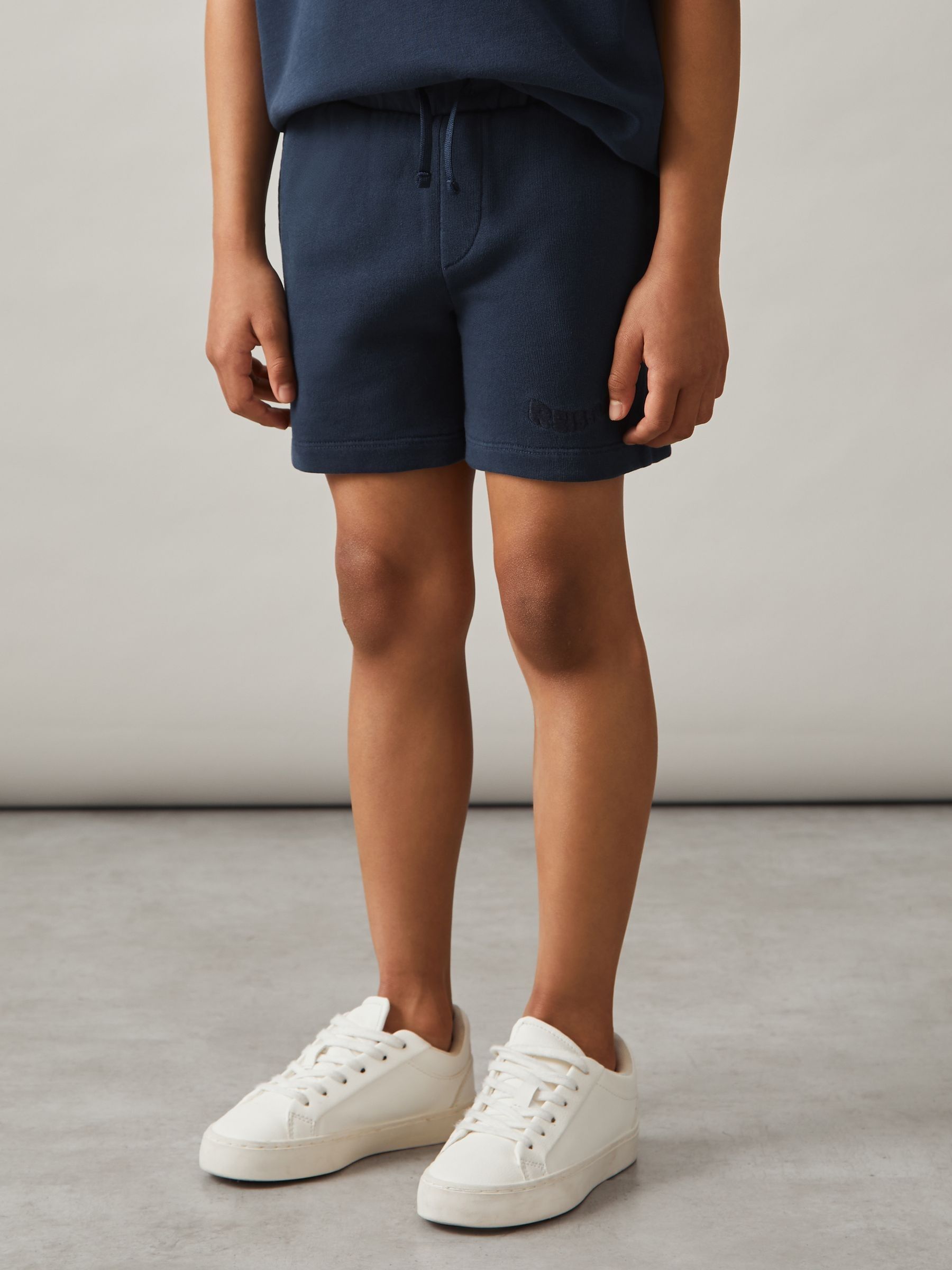 3-9 yrs Cotton Brand-Embroidered Shorts in Washed Navy
