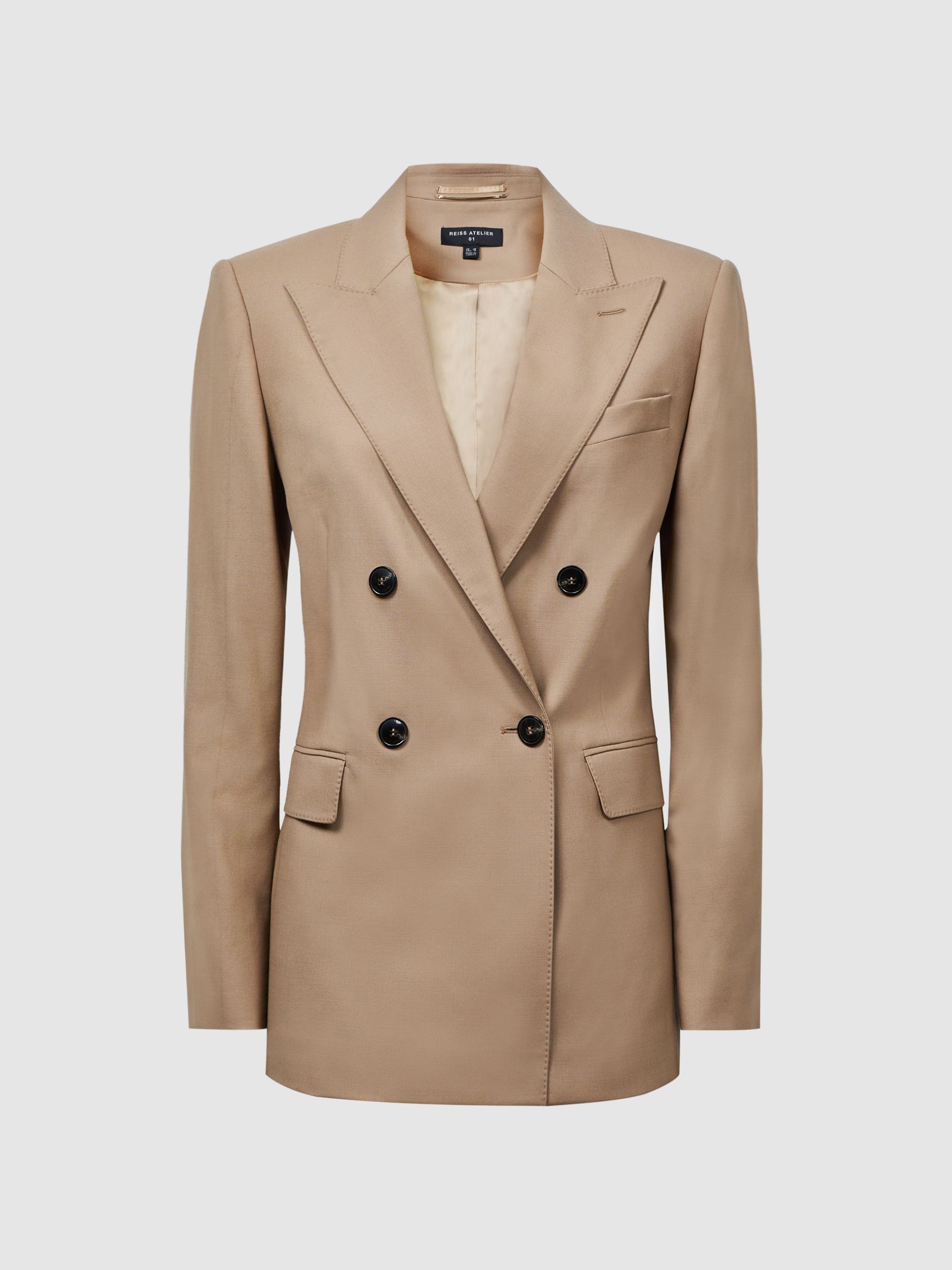 Atelier Wool Double Breasted Blazer in Camel