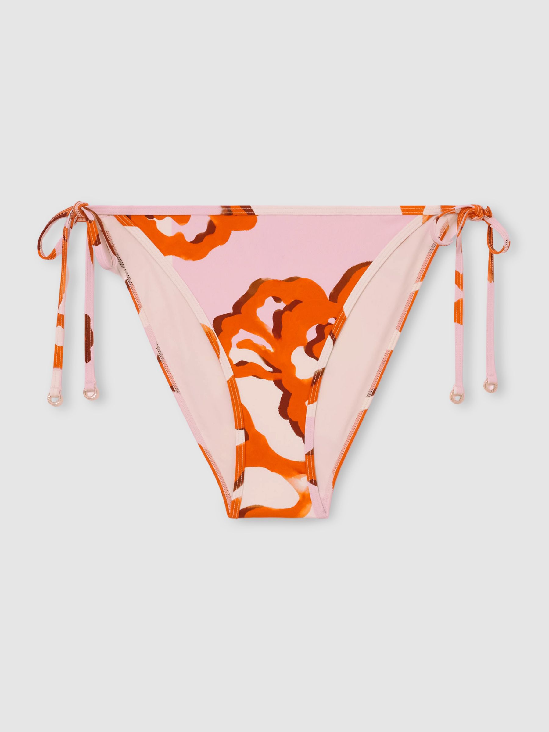 Printed Side Tie Bikini Bottoms in Pink/Orange