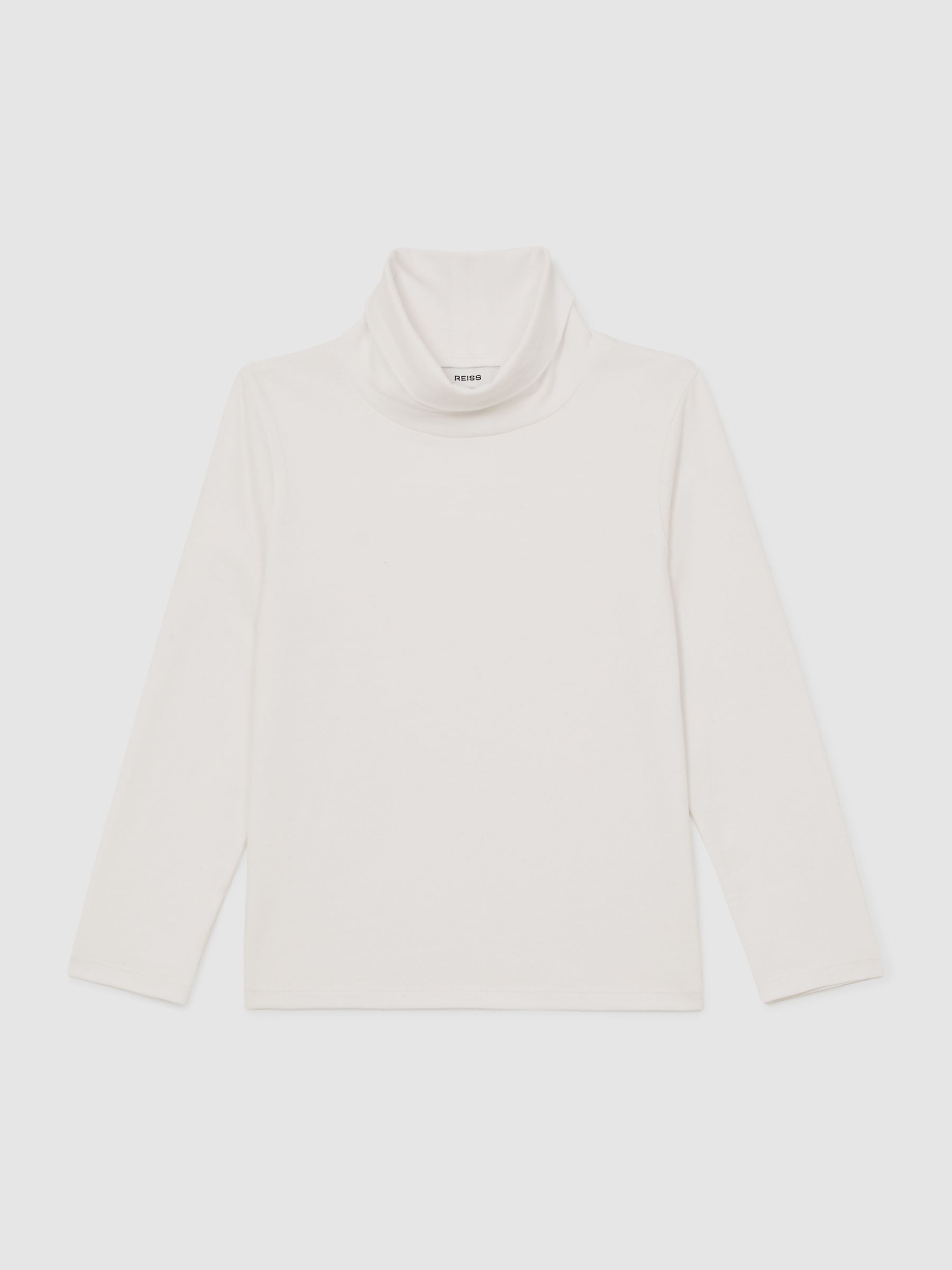 13-14 yrs Cotton-Jersey Roll-Neck Top with Stretch in Ivory