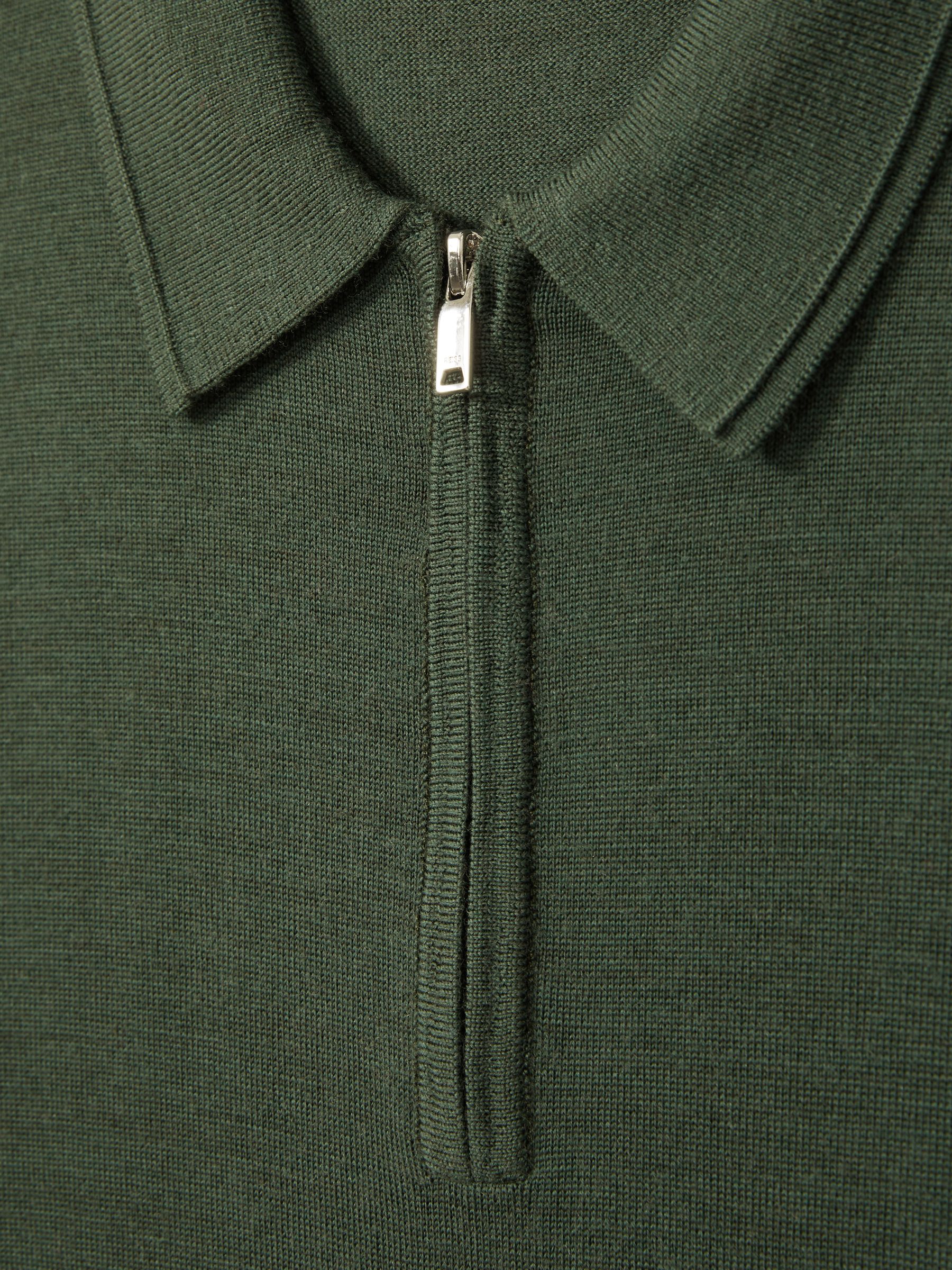 Merino Wool Half-Zip Polo Shirt in Dark Kale Green