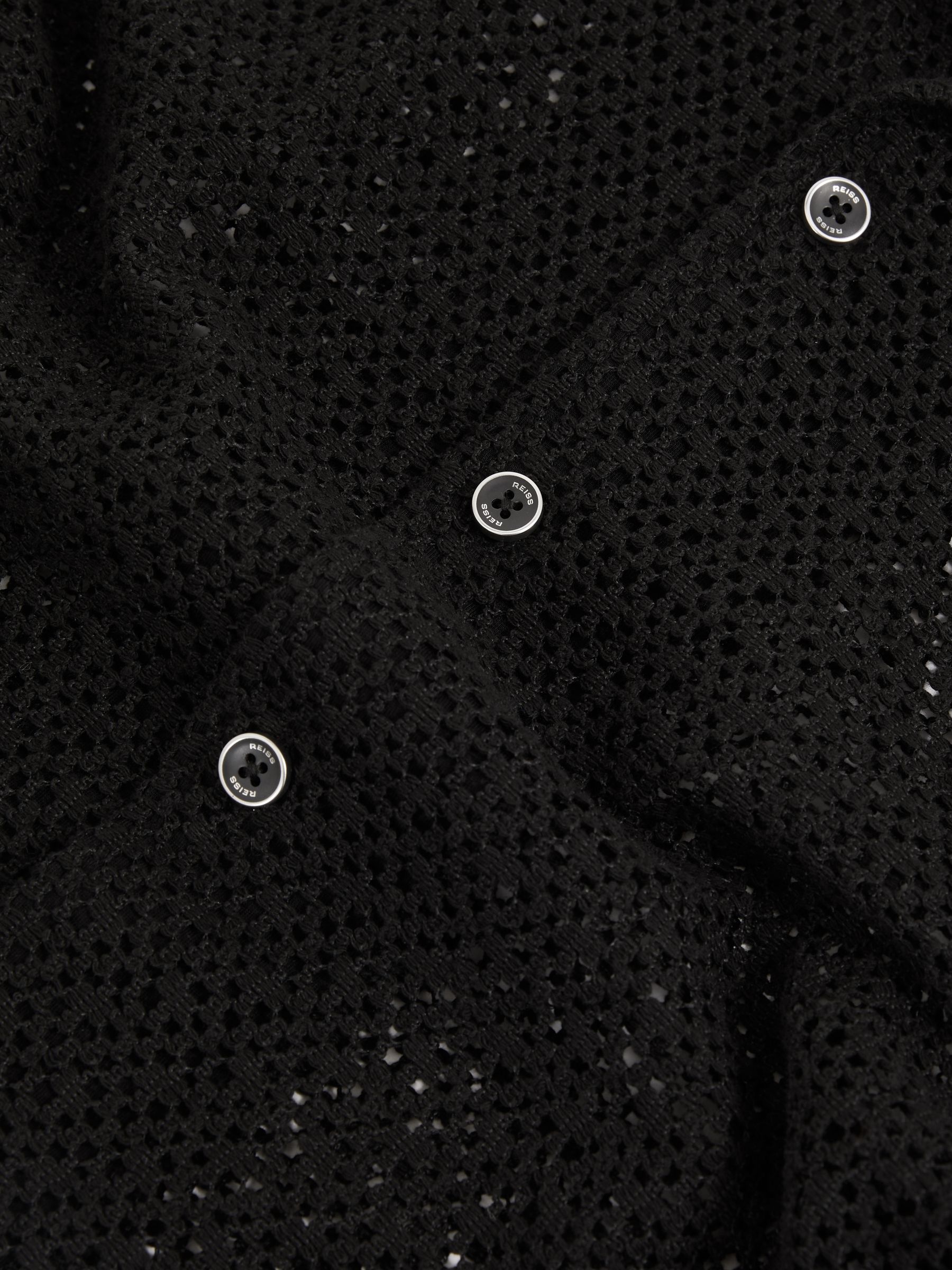 Crochet Cuban Collar Shirt in Black