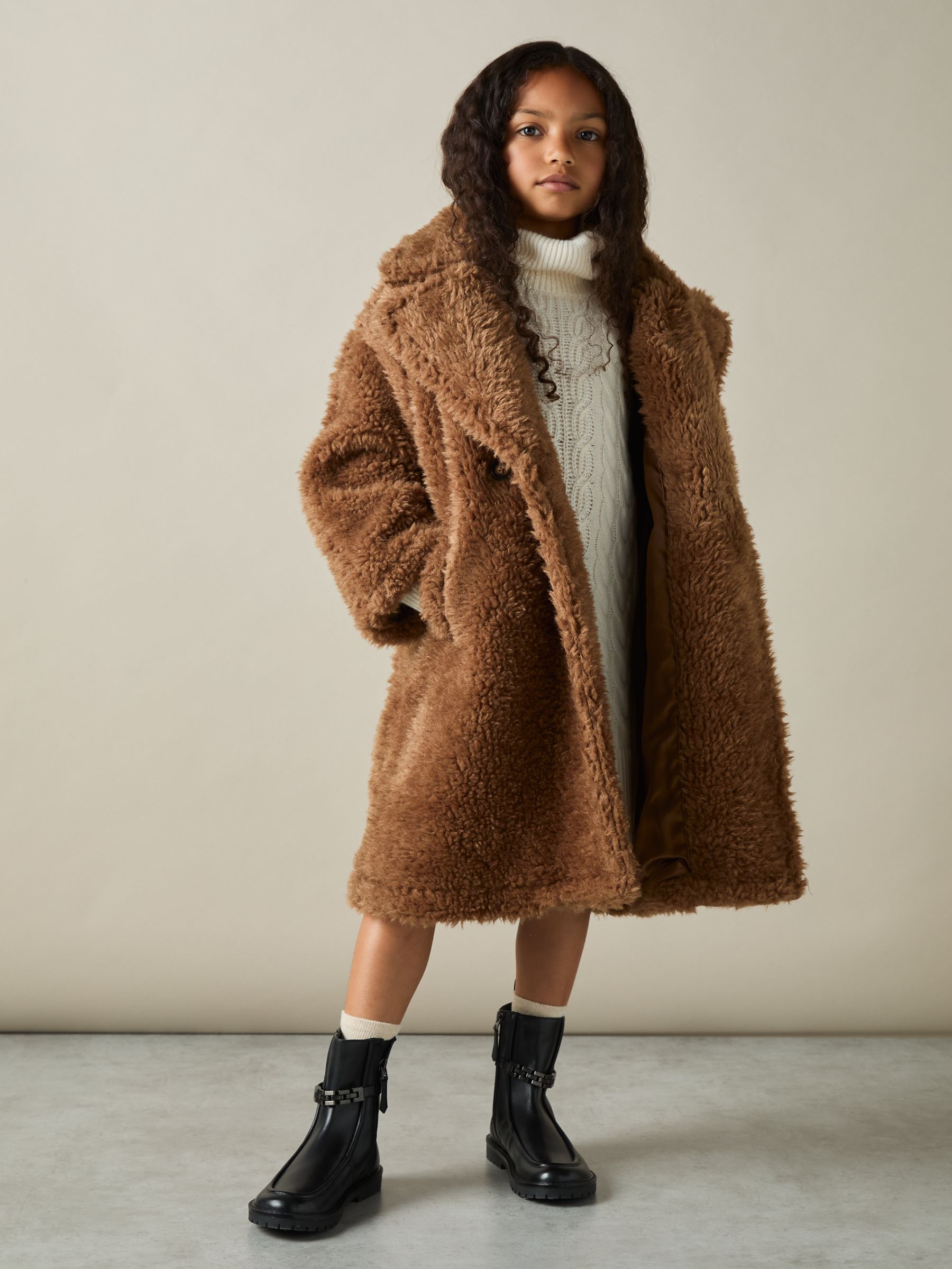 4-9 yrs Longline Teddy Coat with Wool in Brown