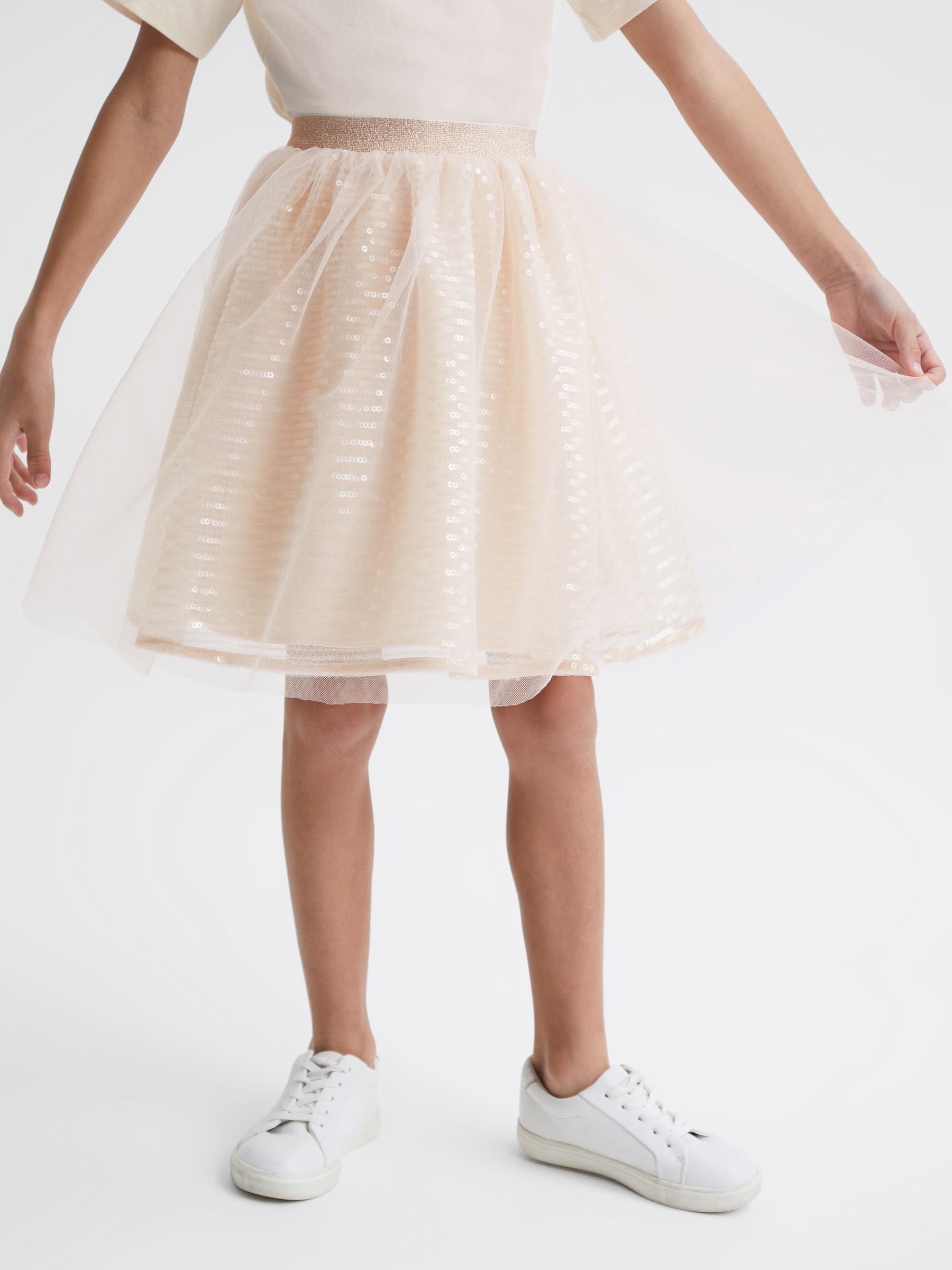 9-12 yrs Sequin Midi Skirt in Pale Pink