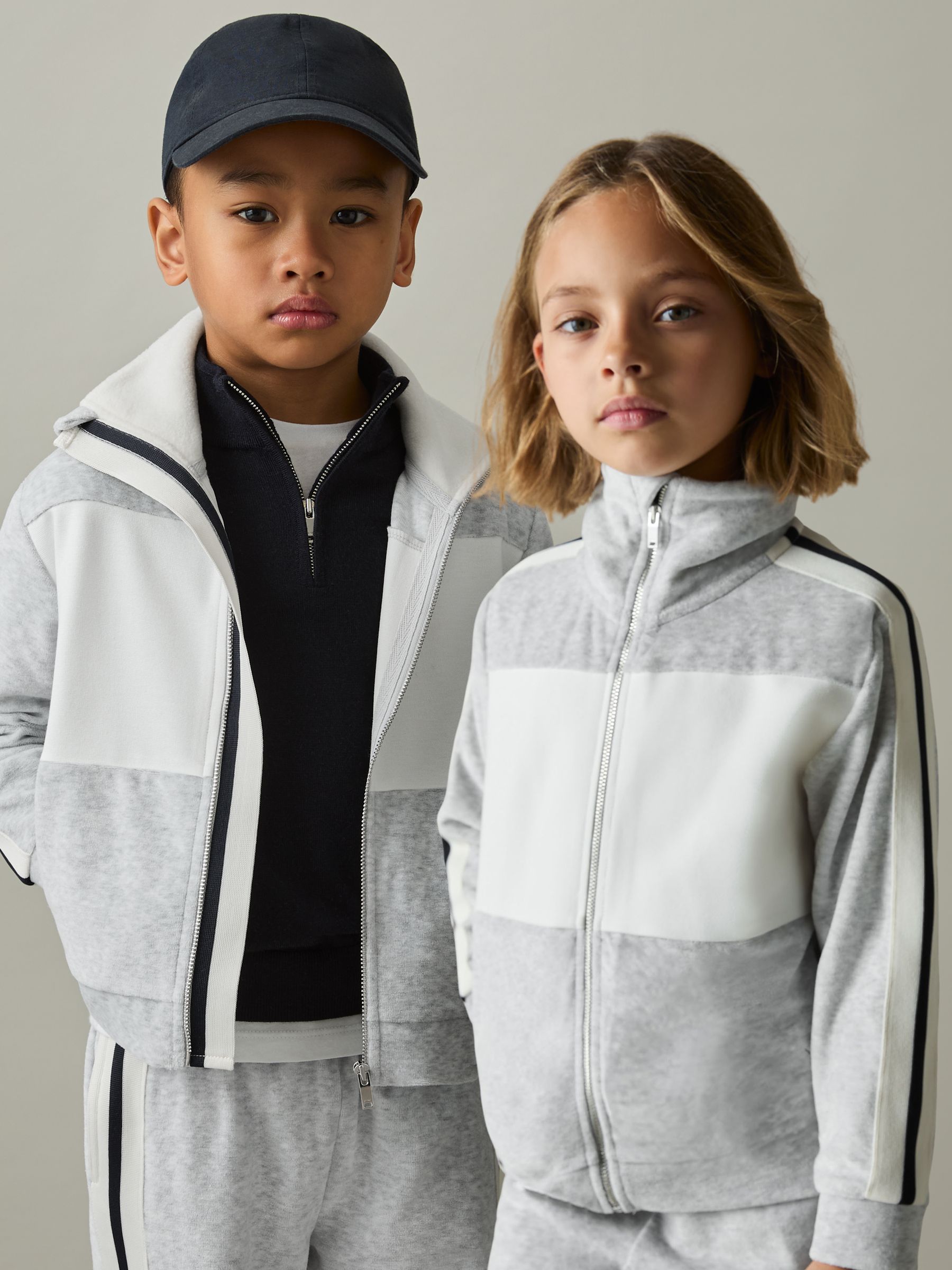 4-9 yrs Velour Panelled Tracksuit Top in Grey