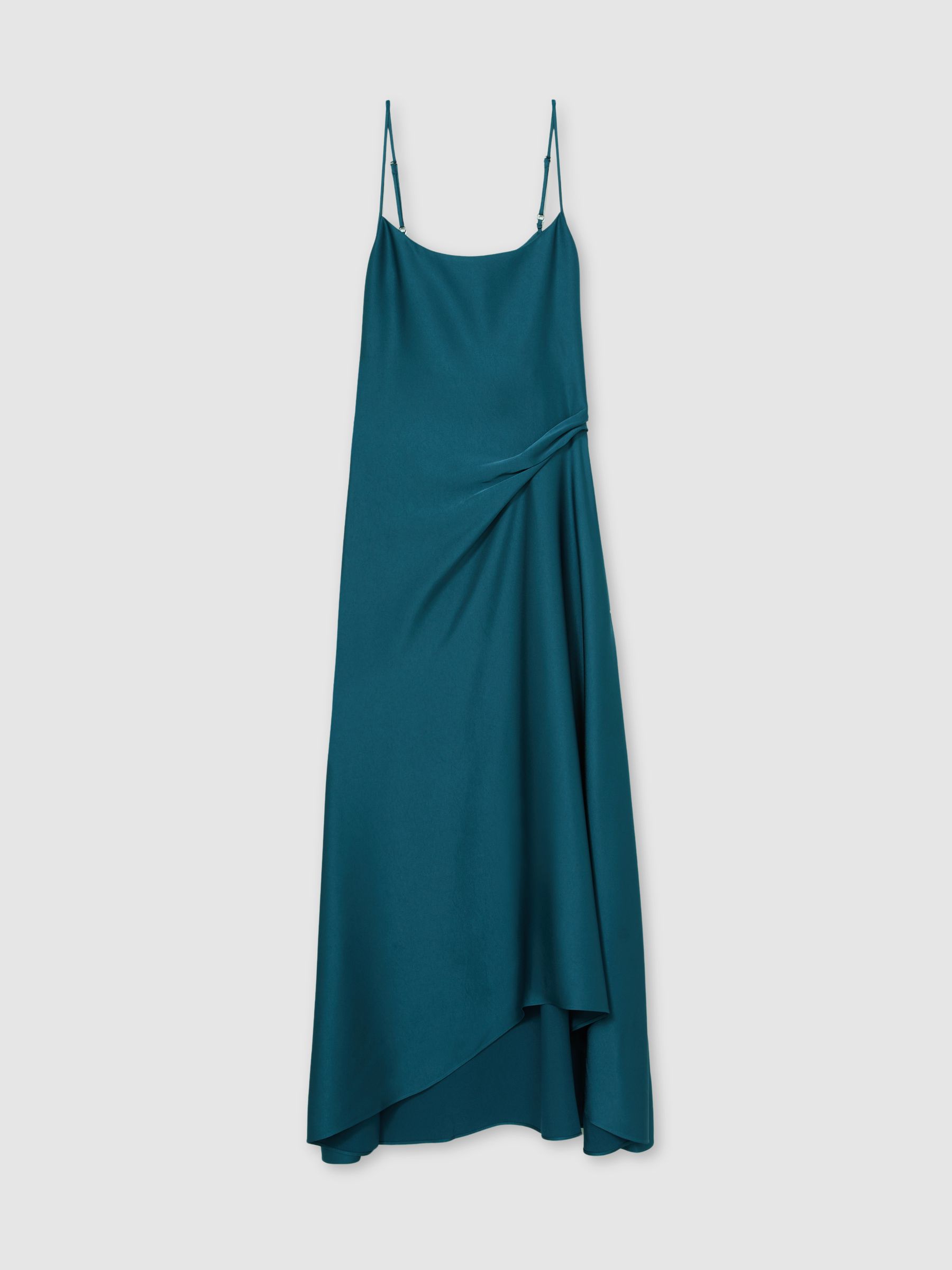 Petite Satin Drape-Detail Slip Dress in Teal