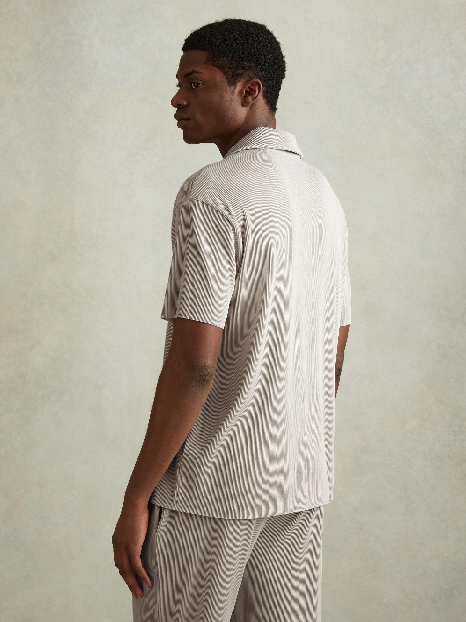 Ribbed Cuban Collar Shirt in Silver