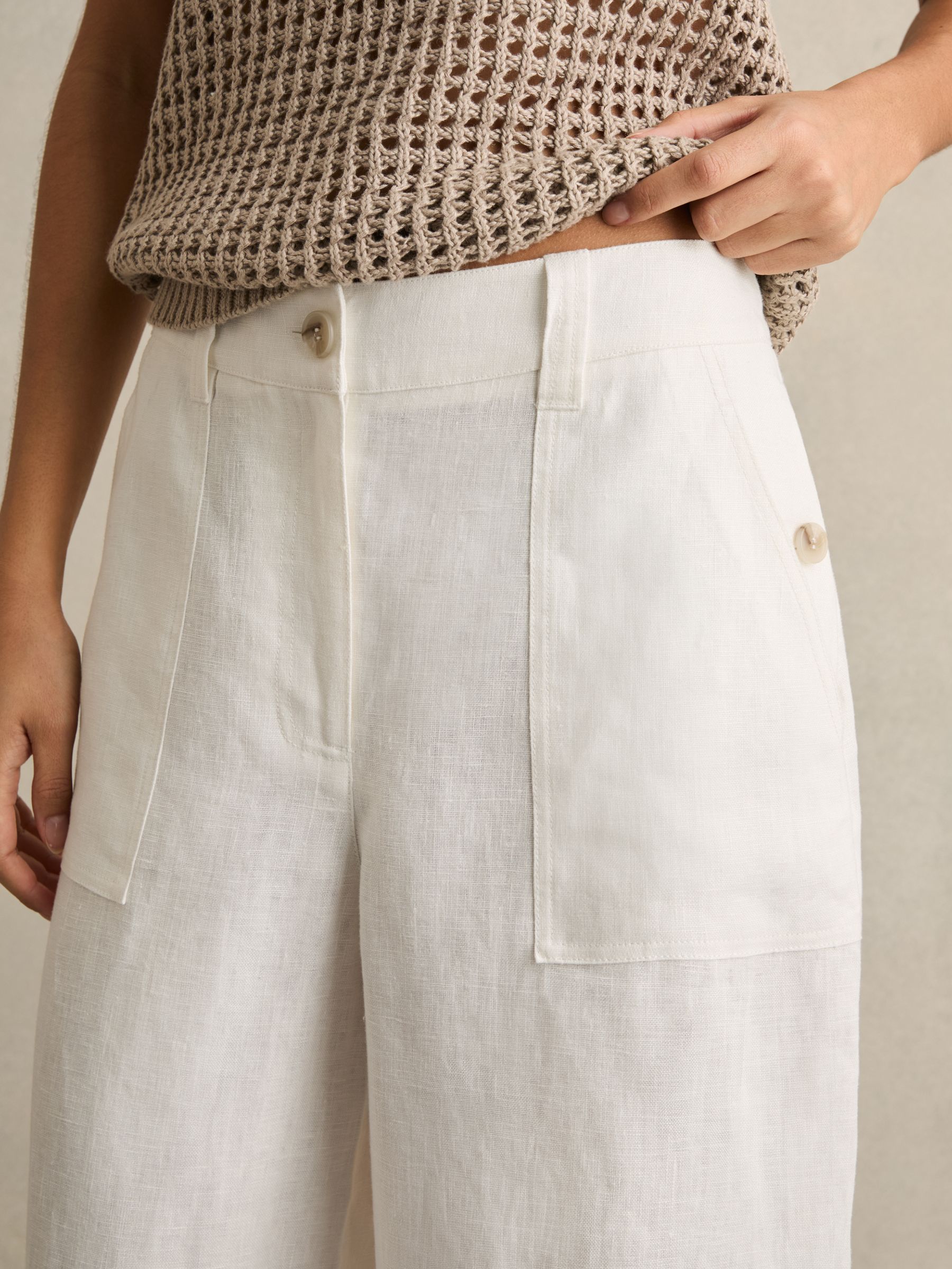 Linen Wide Leg Trousers in White