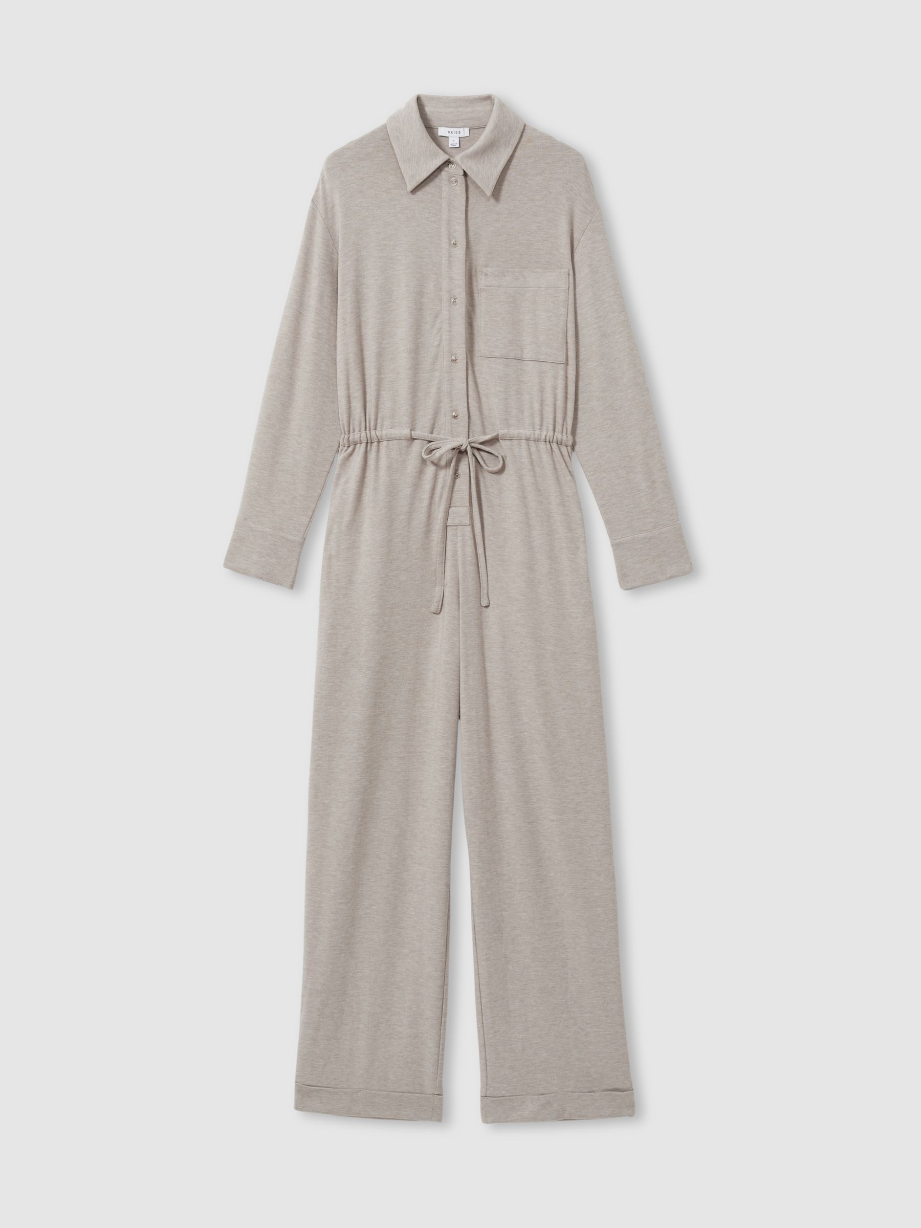 Thermal Jersey Drawstring Jumpsuit in Fawn