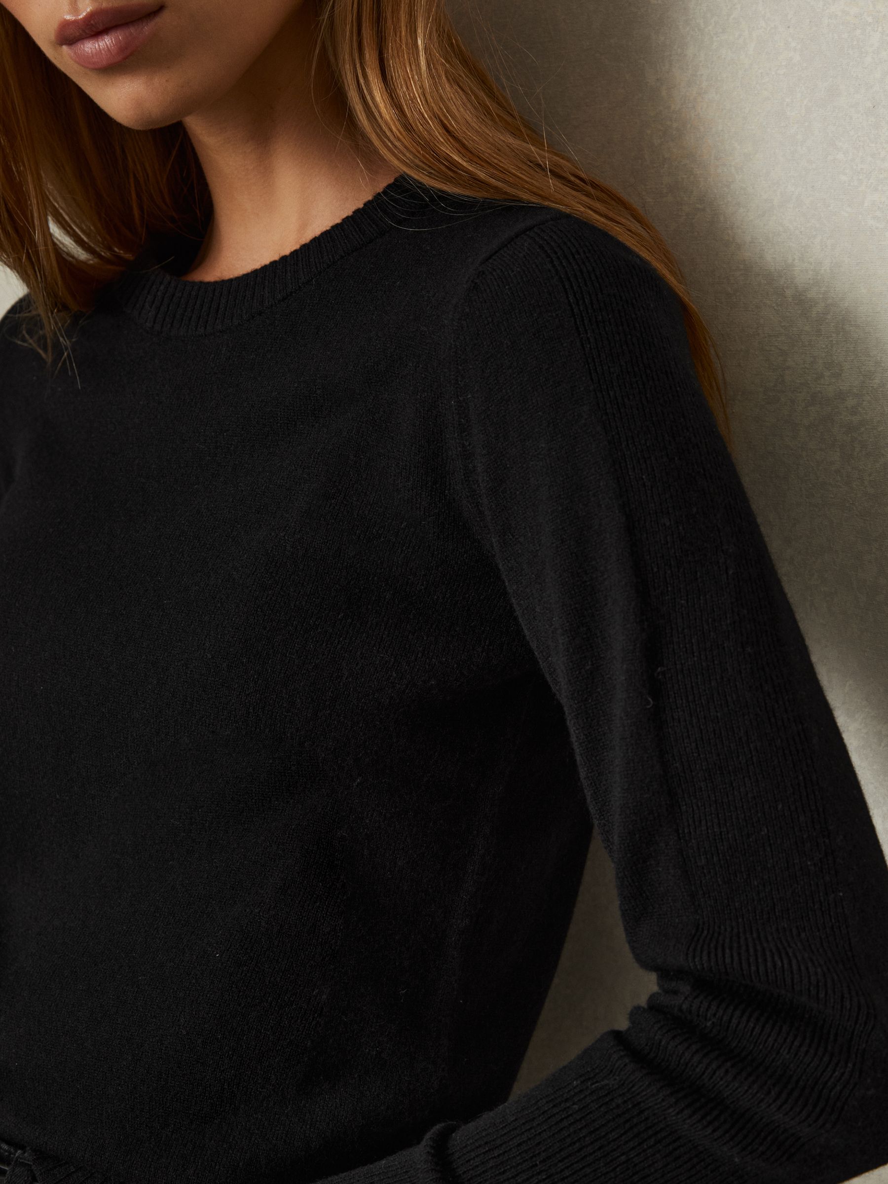 Wool Blend Crew Neck Jumper with Cashmere in Black