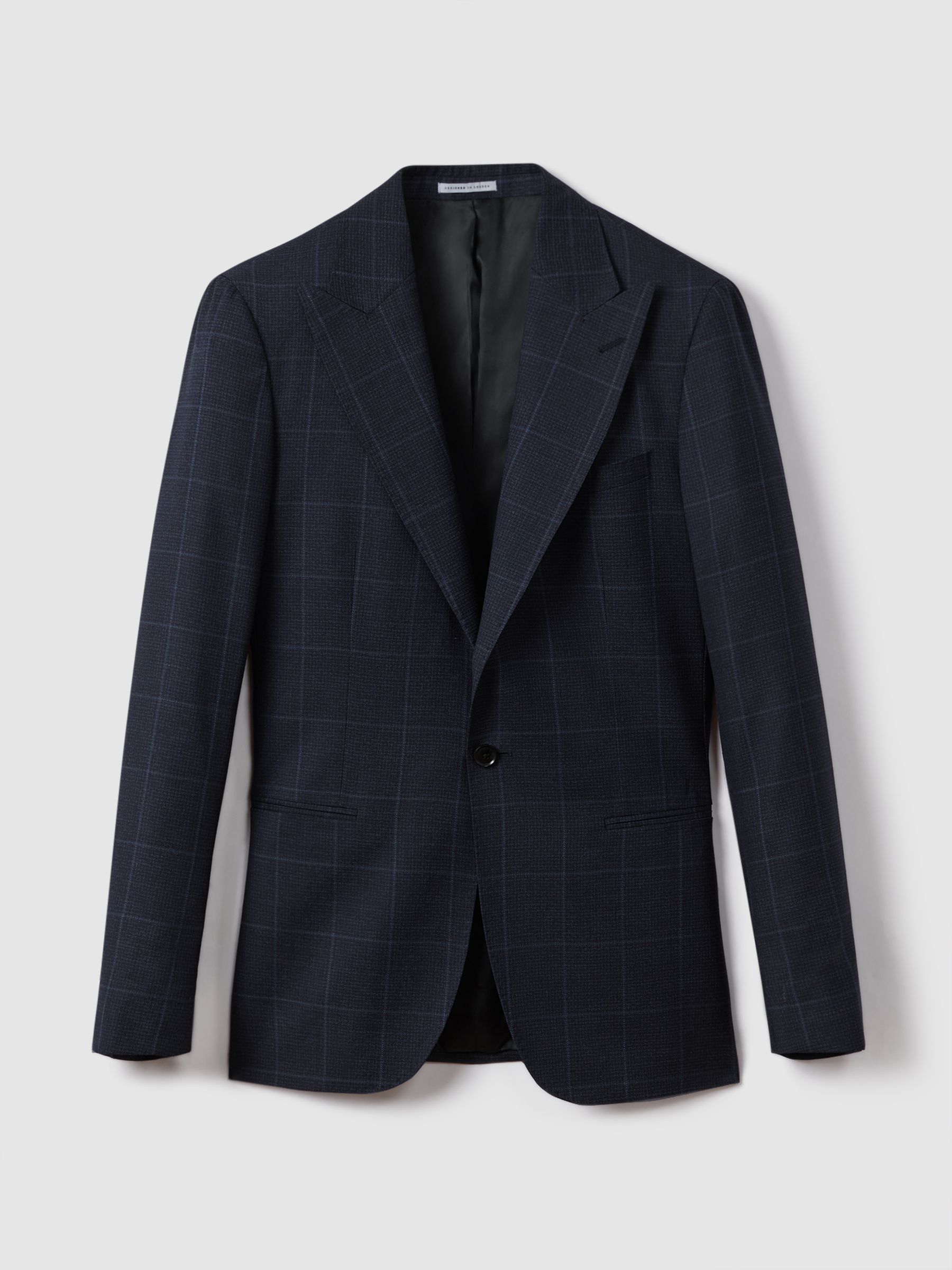 Klink Navy Wool Check Single Breasted Slim Fit Blazer