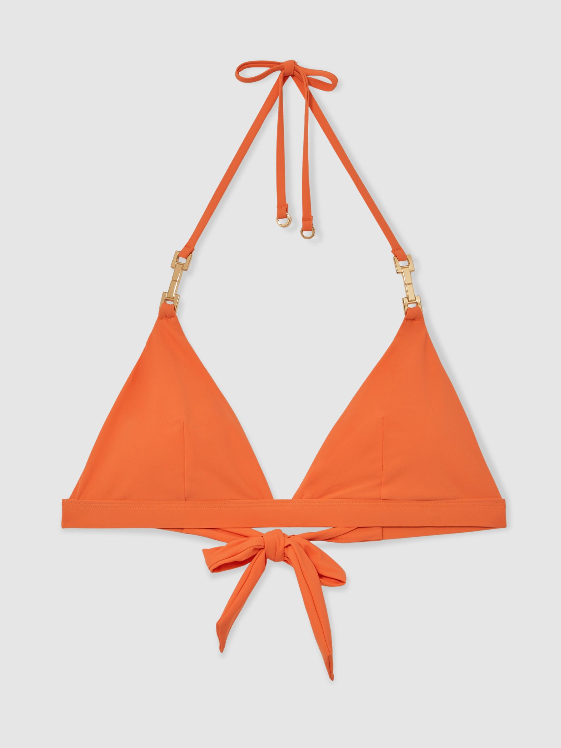Triangle Halter Neck Bikini Top in Coral Orange