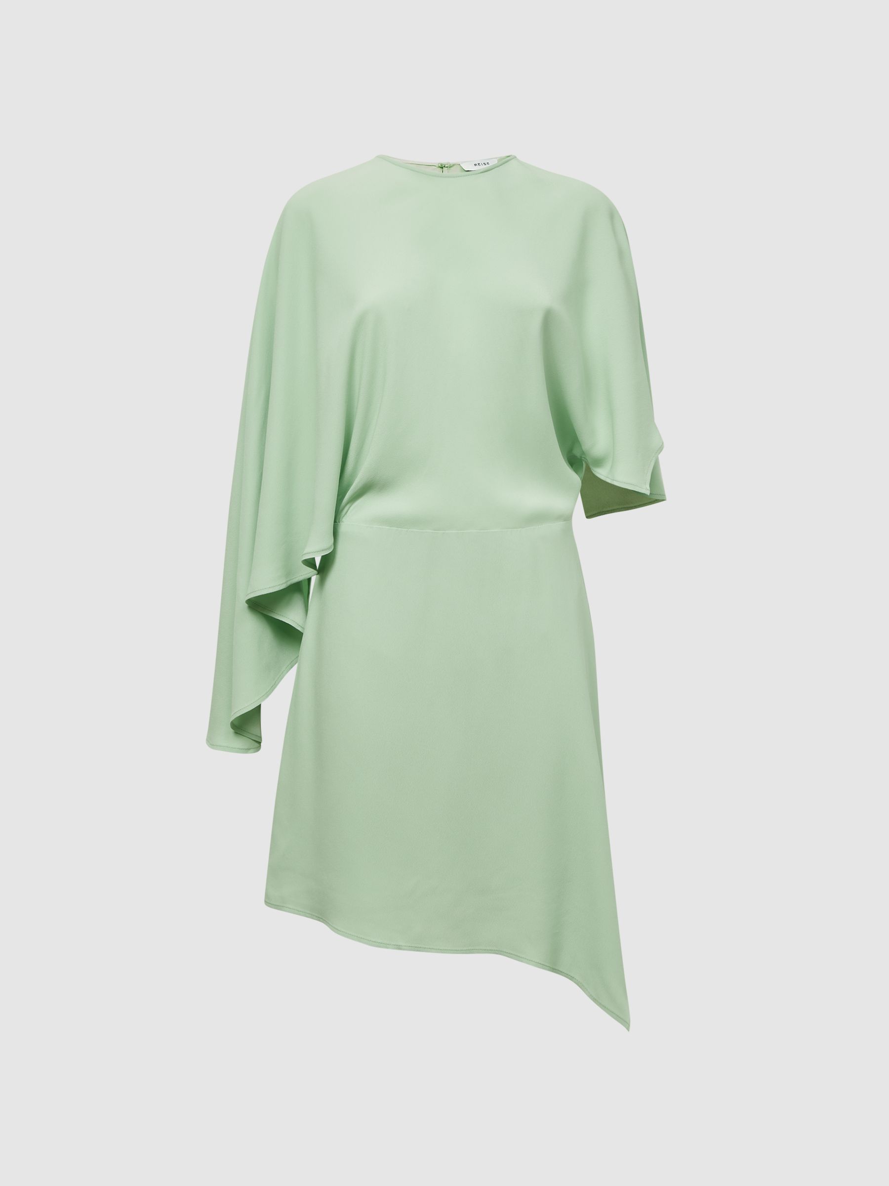 Cape Sleeve Asymmetric Mini Dress in Sage