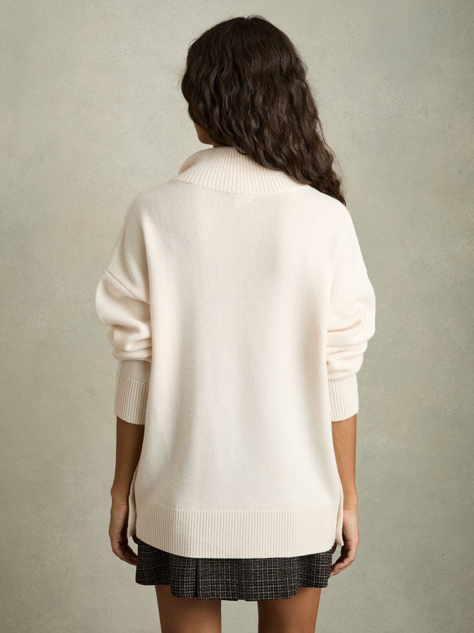 Wool-Cashmere Button-Neck Jumper in White
