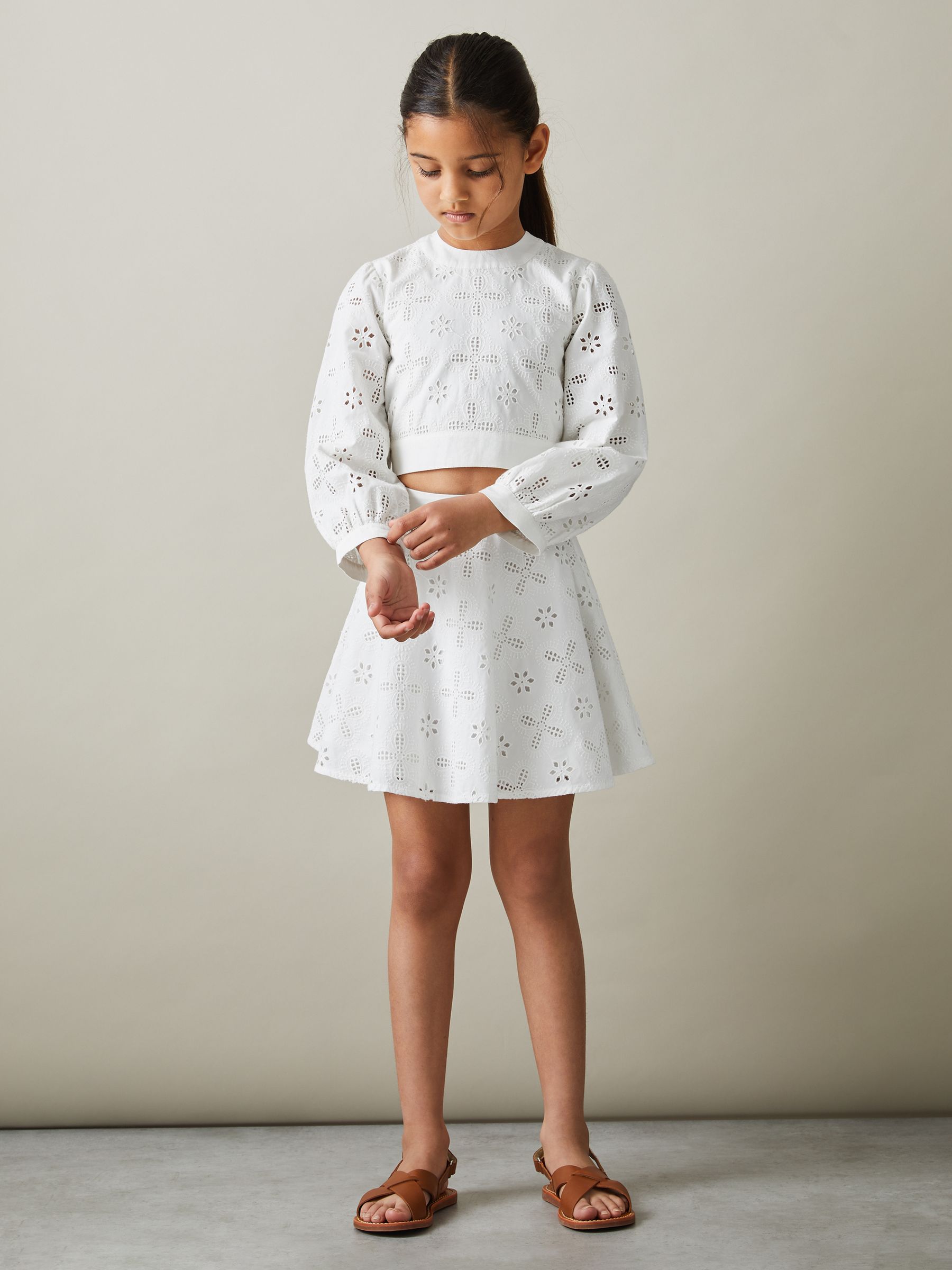 4-9 yrs Cotton Broderie Lace Skirt in Ivory