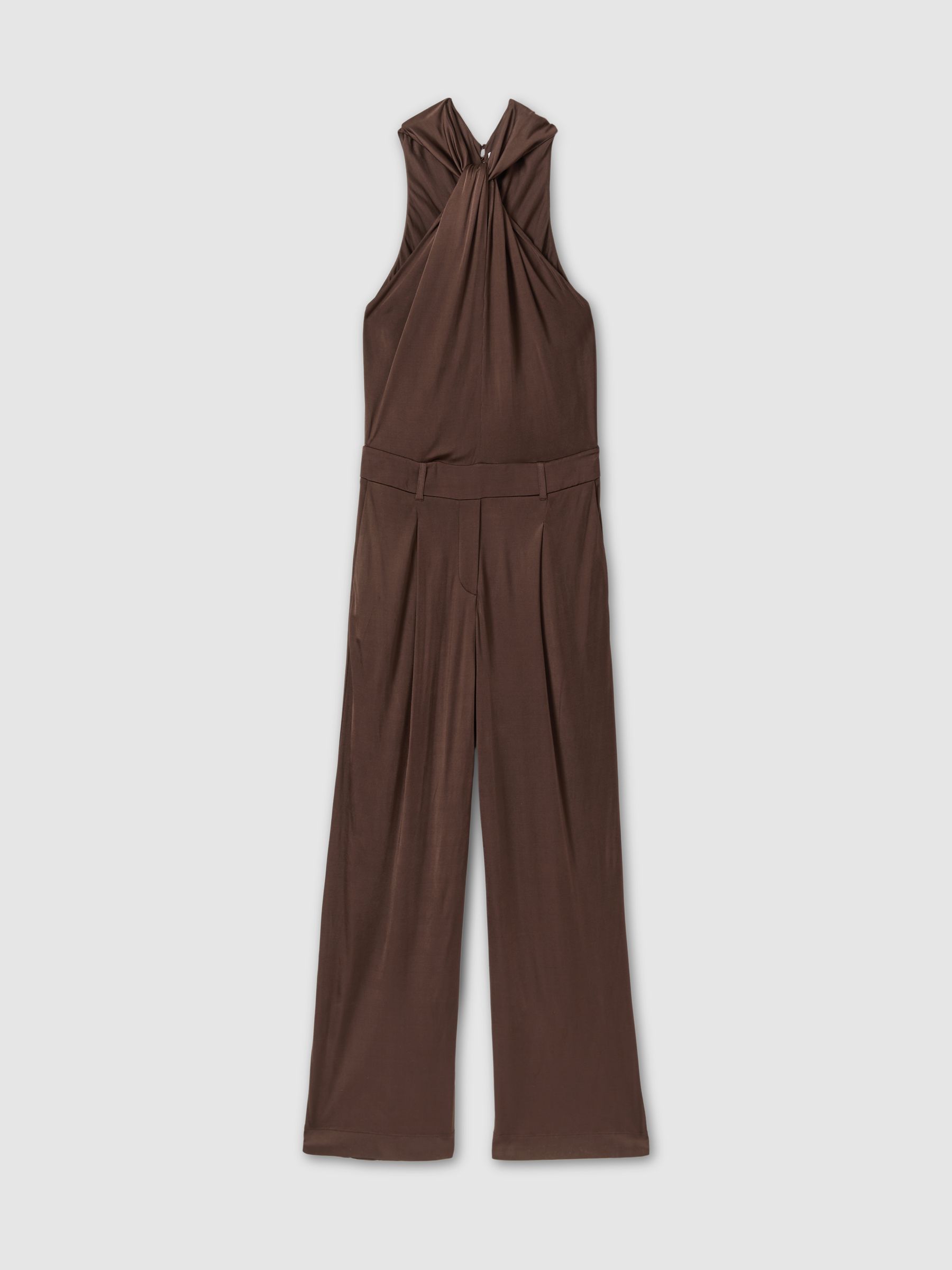 Claudia Chocolate Jersey Halter Neck Wide Leg Jumpsuit