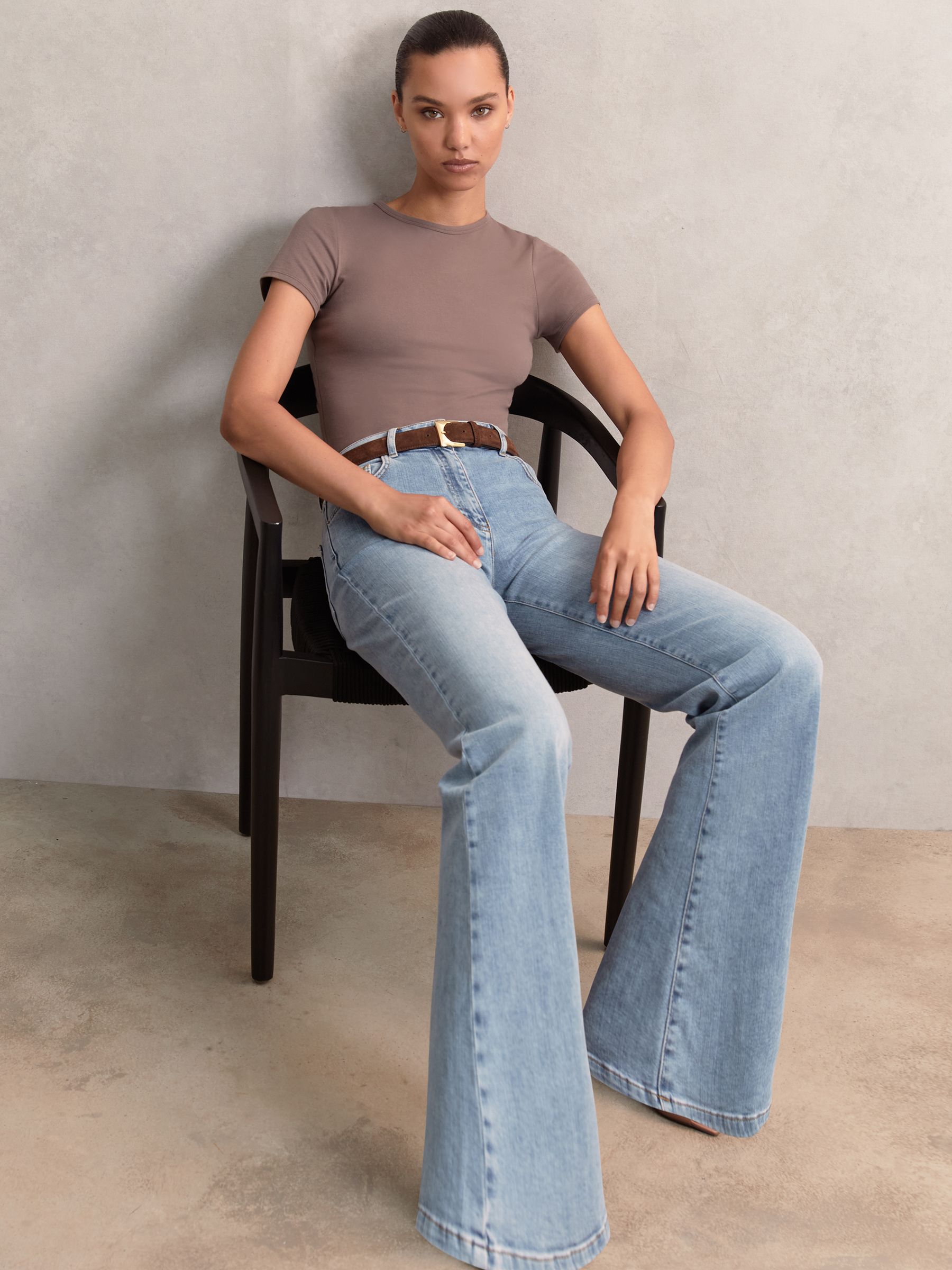 Petite Mid-Rise Flared Jeans in Light Blue