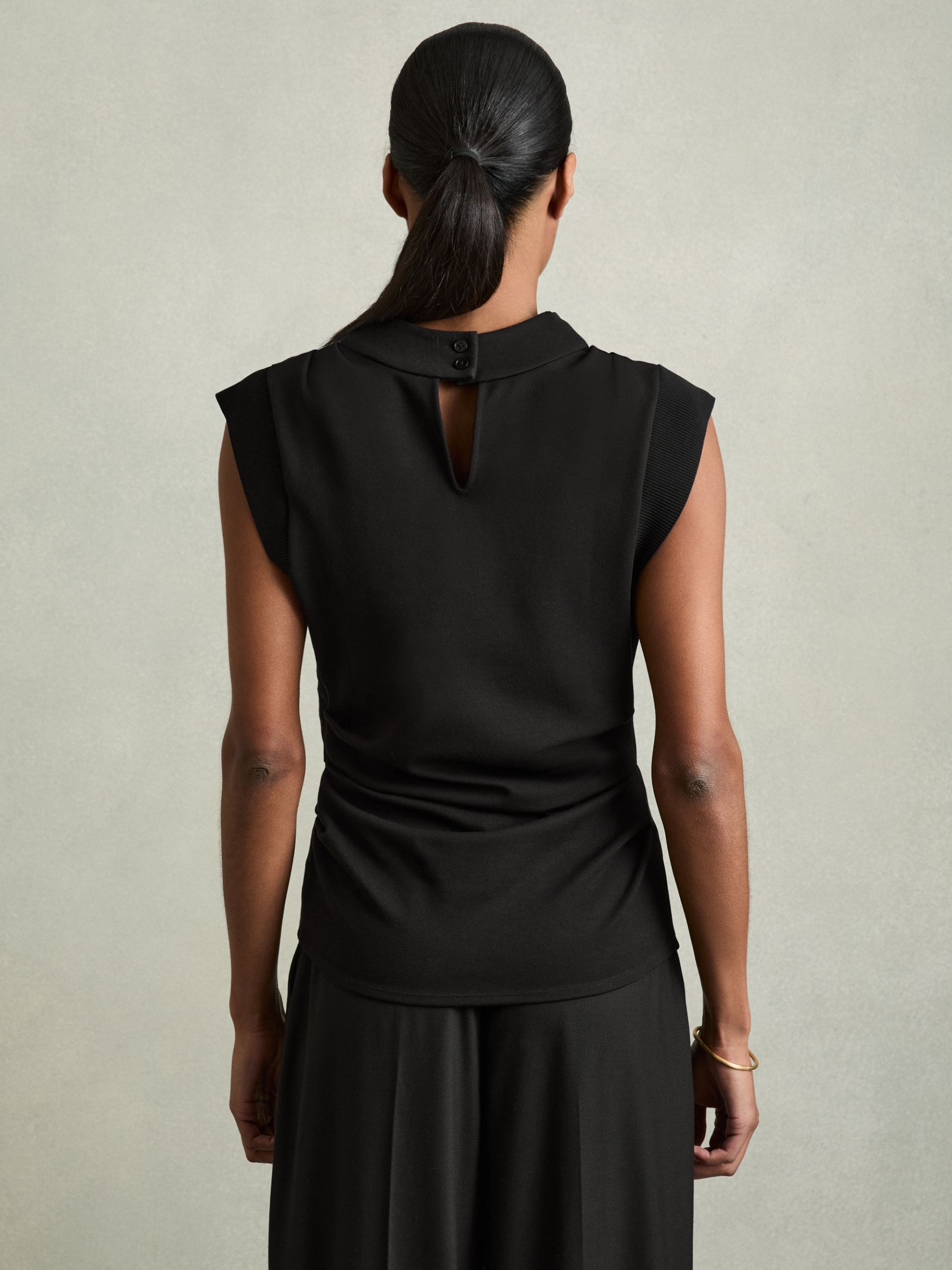 Draped Jersey-Twill Sleeveless Top in Black
