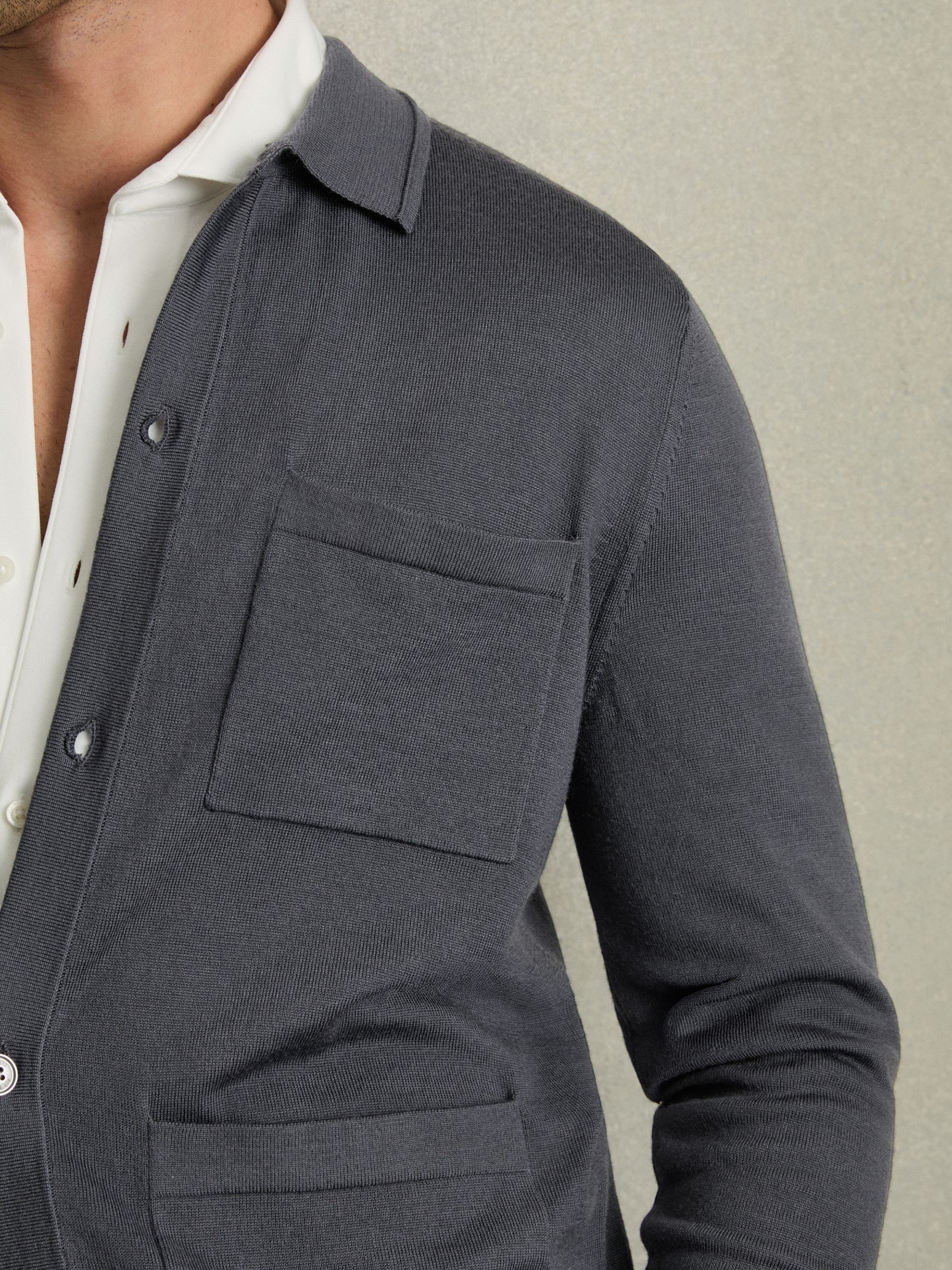 Merino Wool Button-Through Cardigan in Blackend Blue
