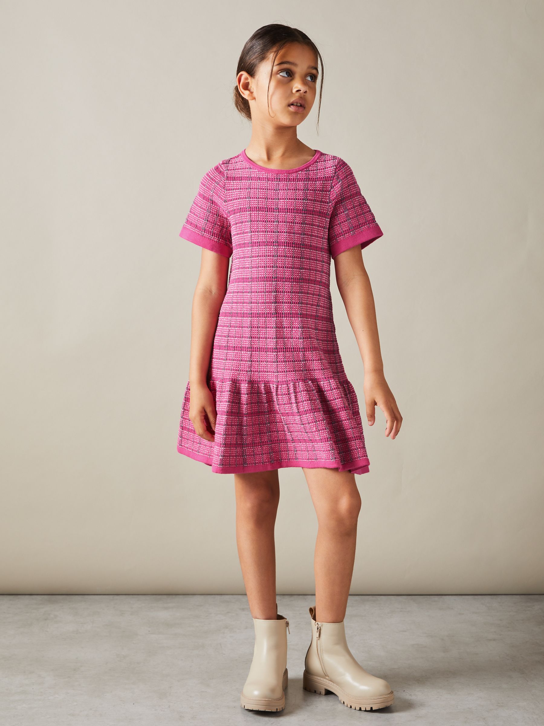 9-13 yrs Cotton Blend Checked Smocked Dress in Pink