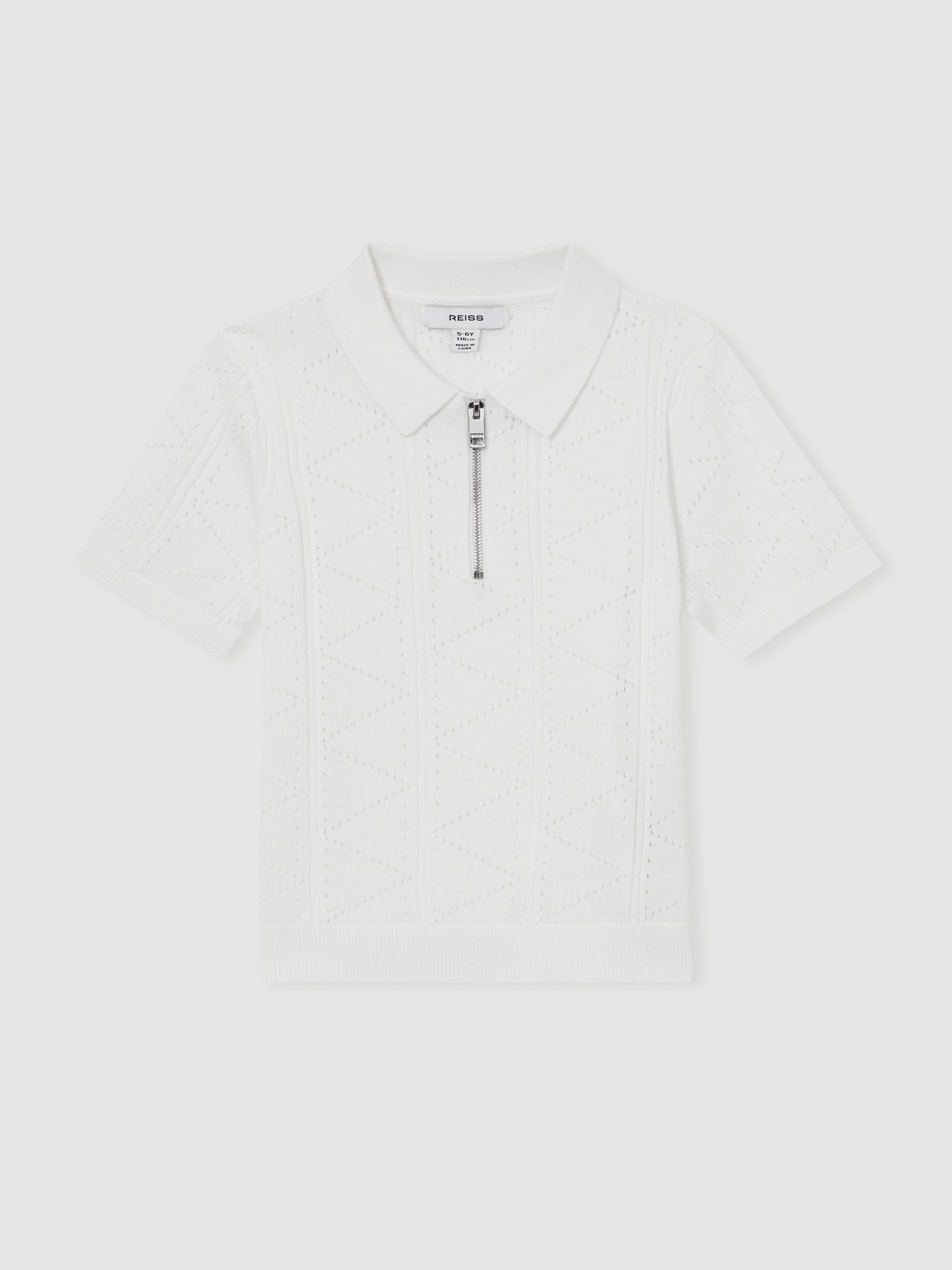 13-14 yrs Half-Zip Pointelle Polo Shirt in Off White