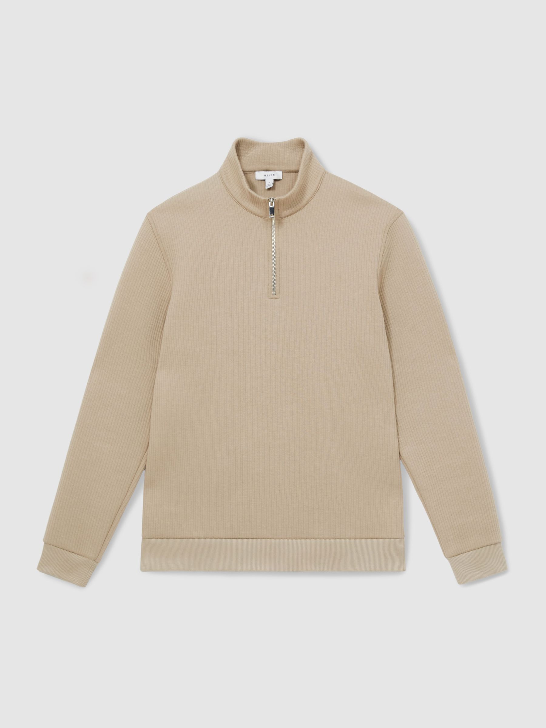 Half-Zip Funnel-Neck Jumper in Taupe