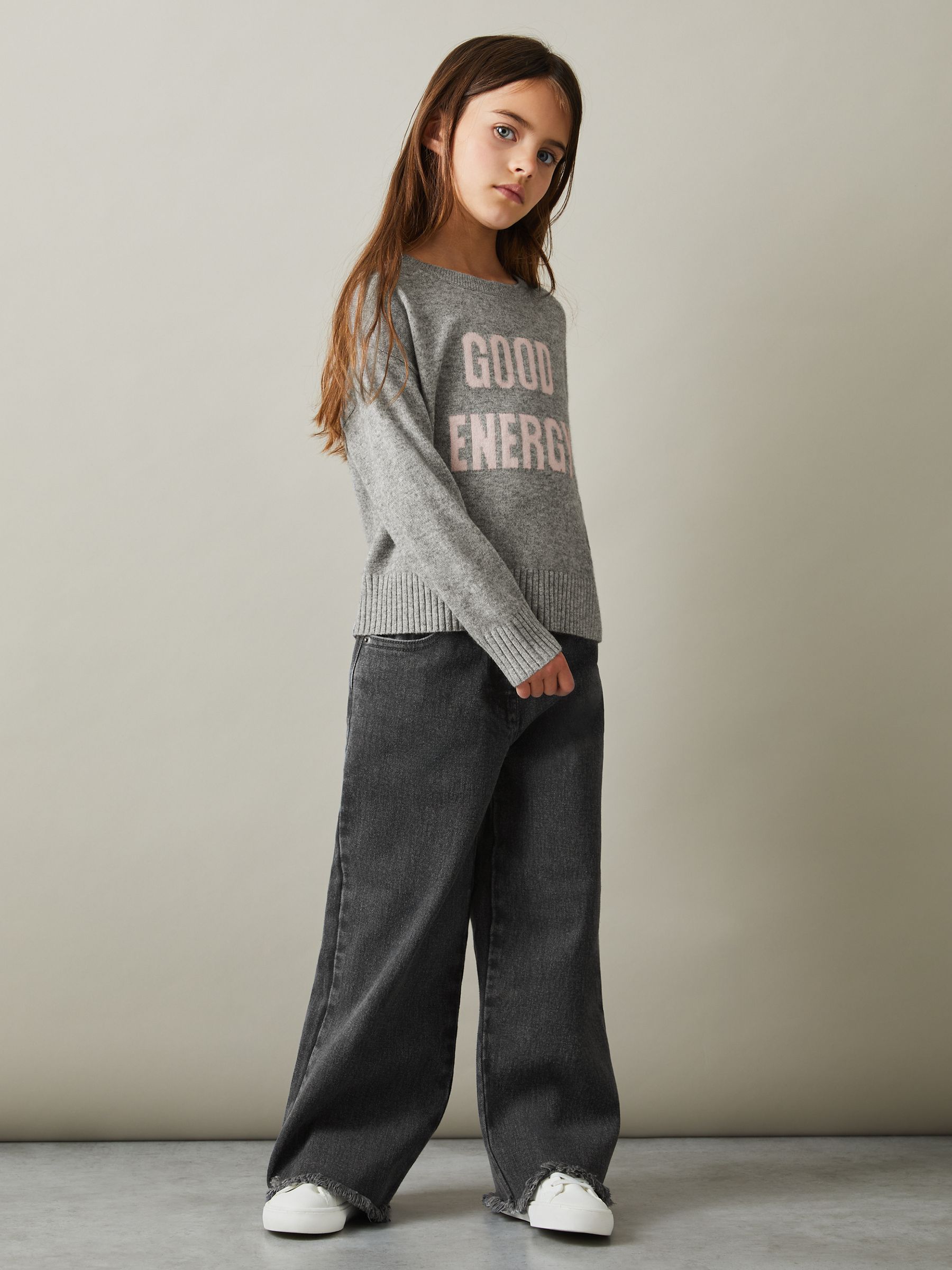 4-9 yrs Wide Leg Frayed Jeans in Grey