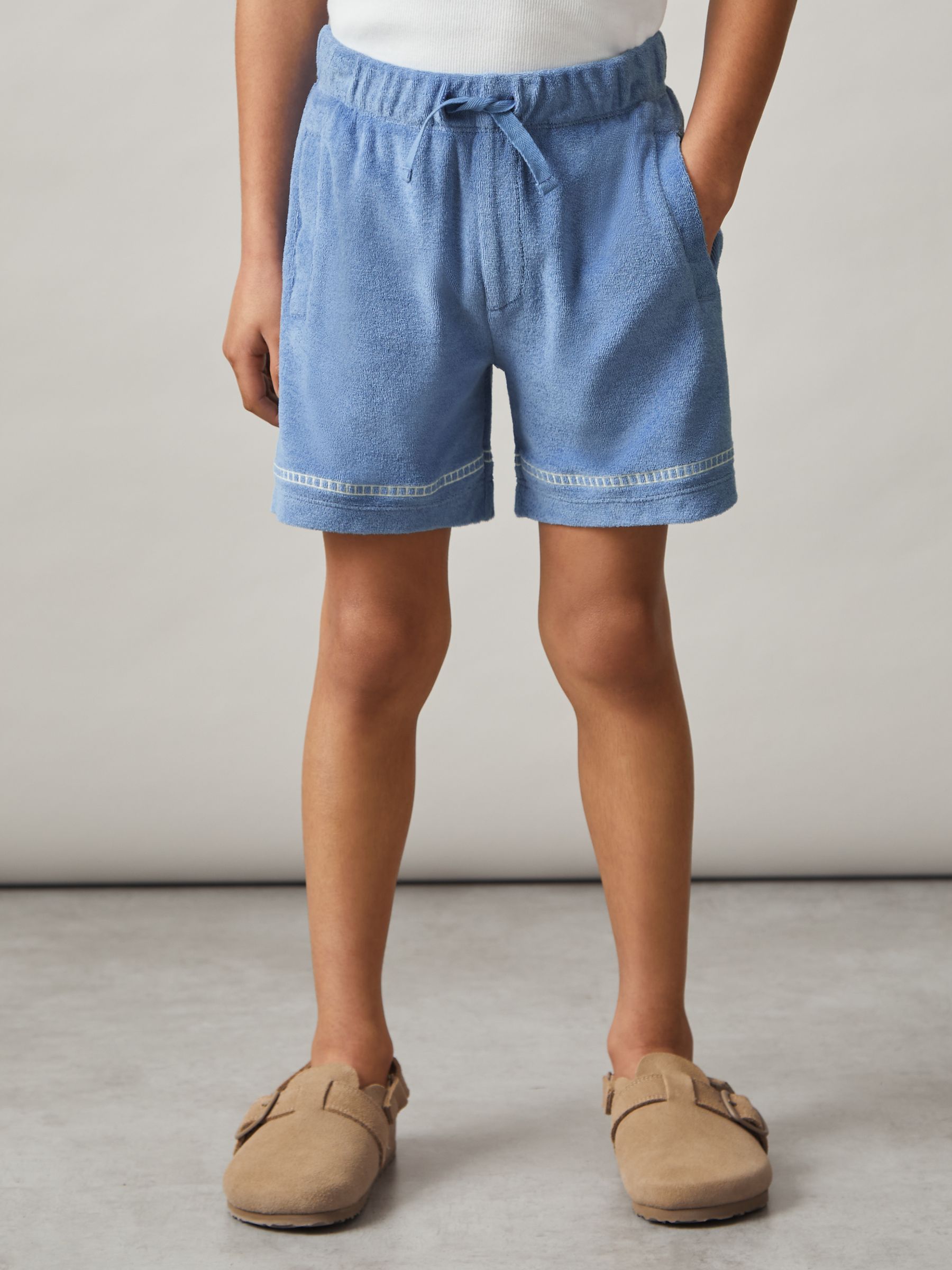 13-14 yrs Towelling Brand-Embroidered Shorts in Airforce Blue