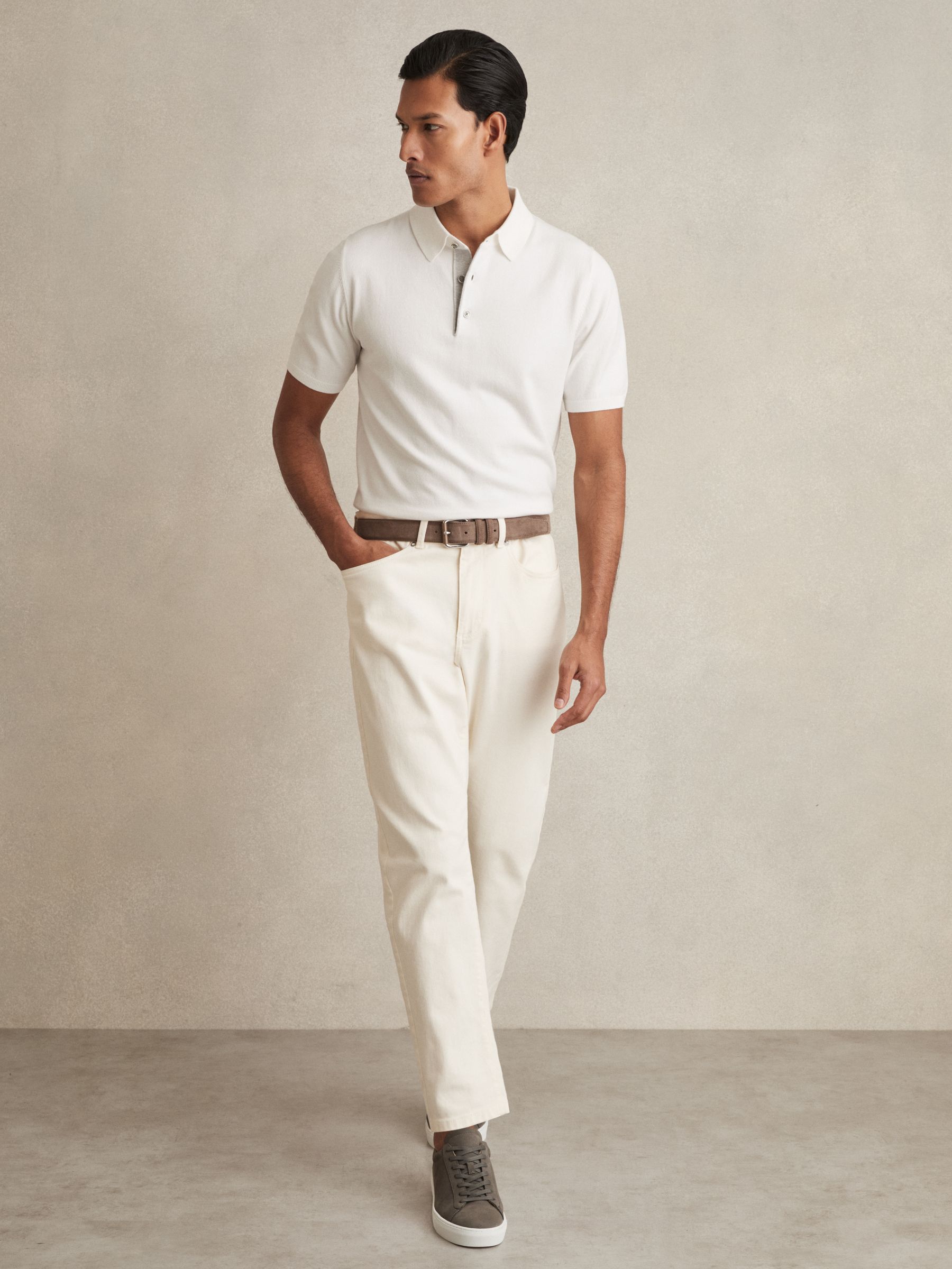 Contrast-Placket Polo Shirt With Cotton in White