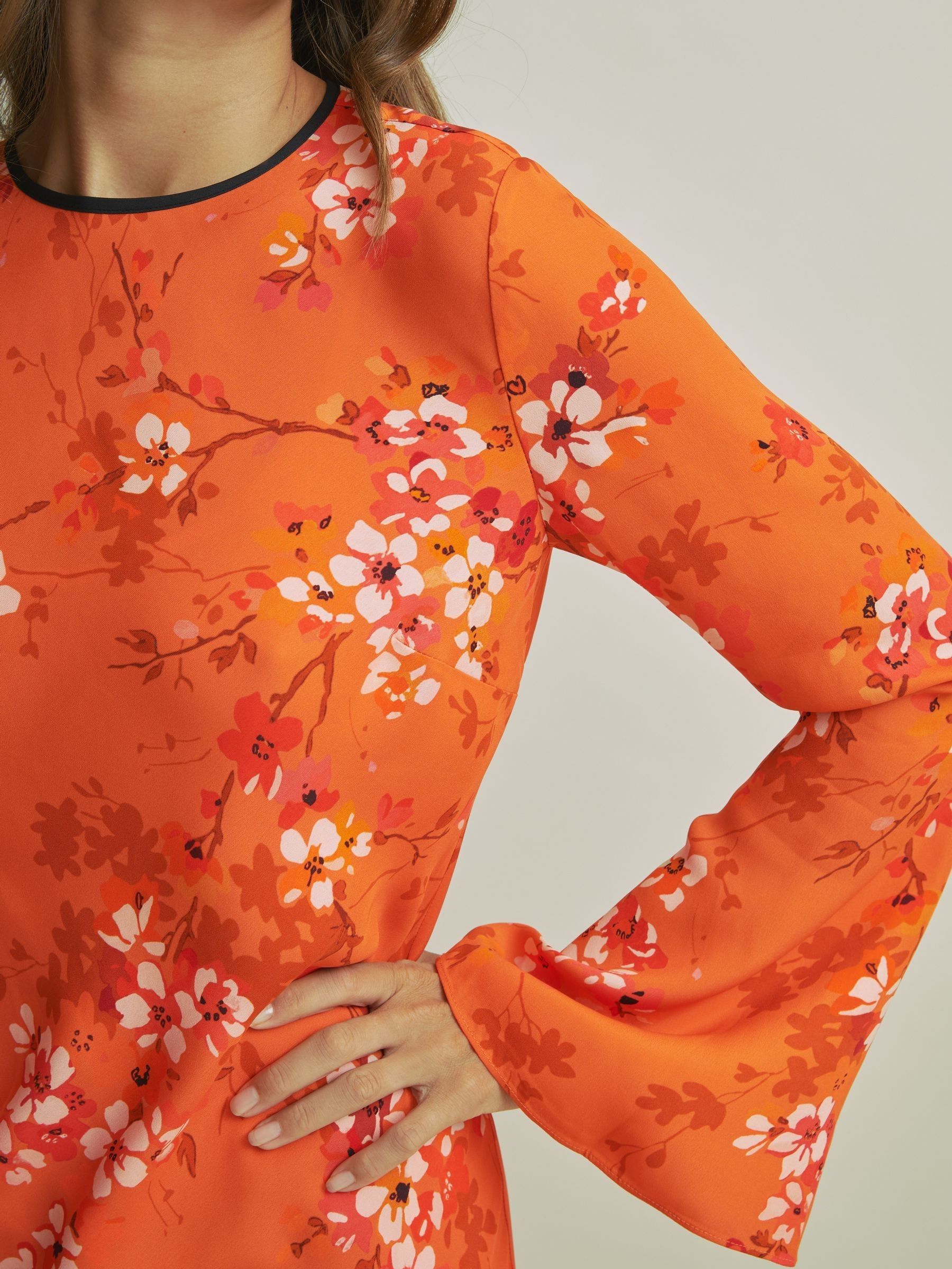Florere Flute Sleeve Midi Dress in Orange