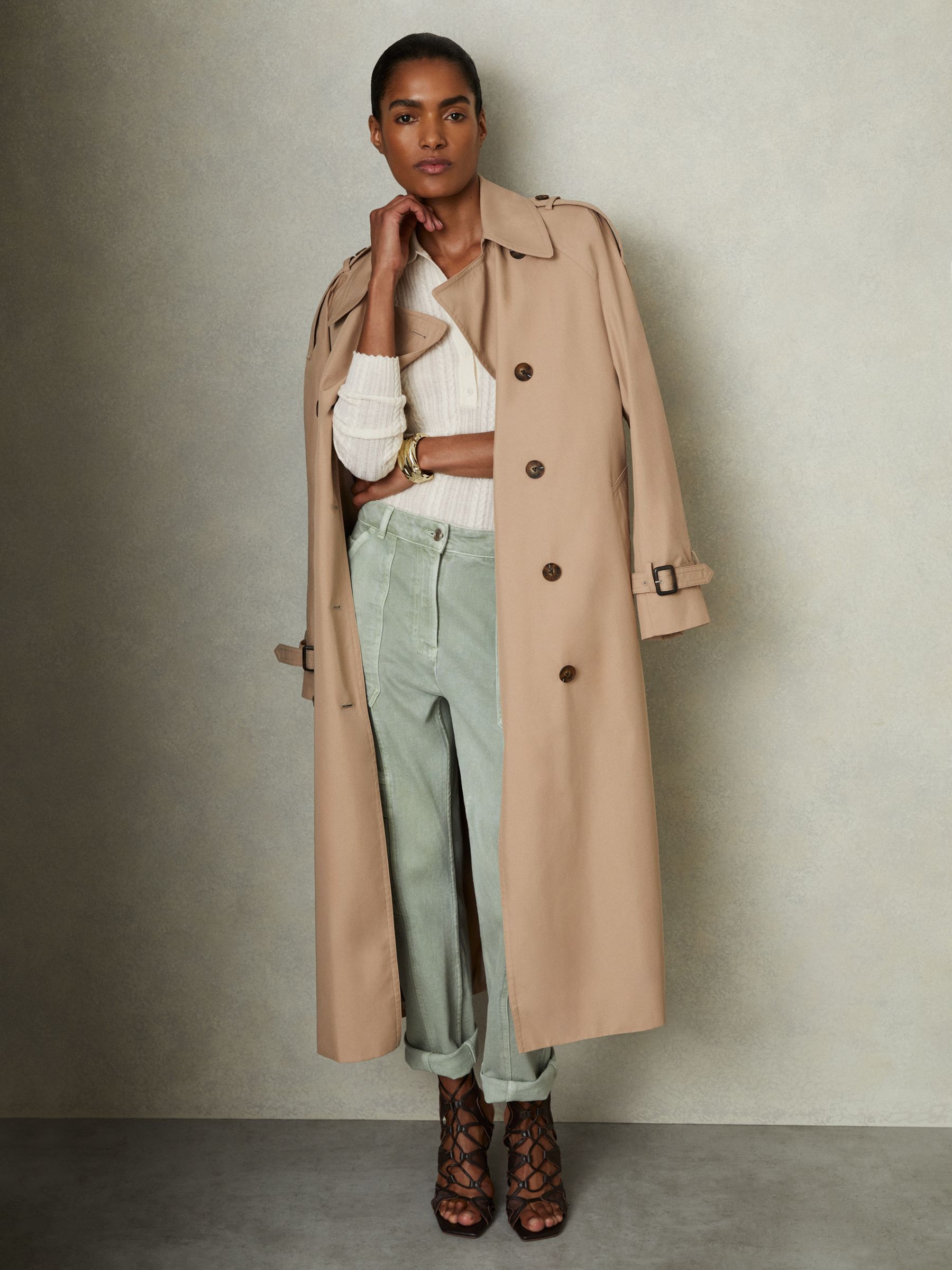 Wool Cable Knit Polo Neck Jumper in Cream