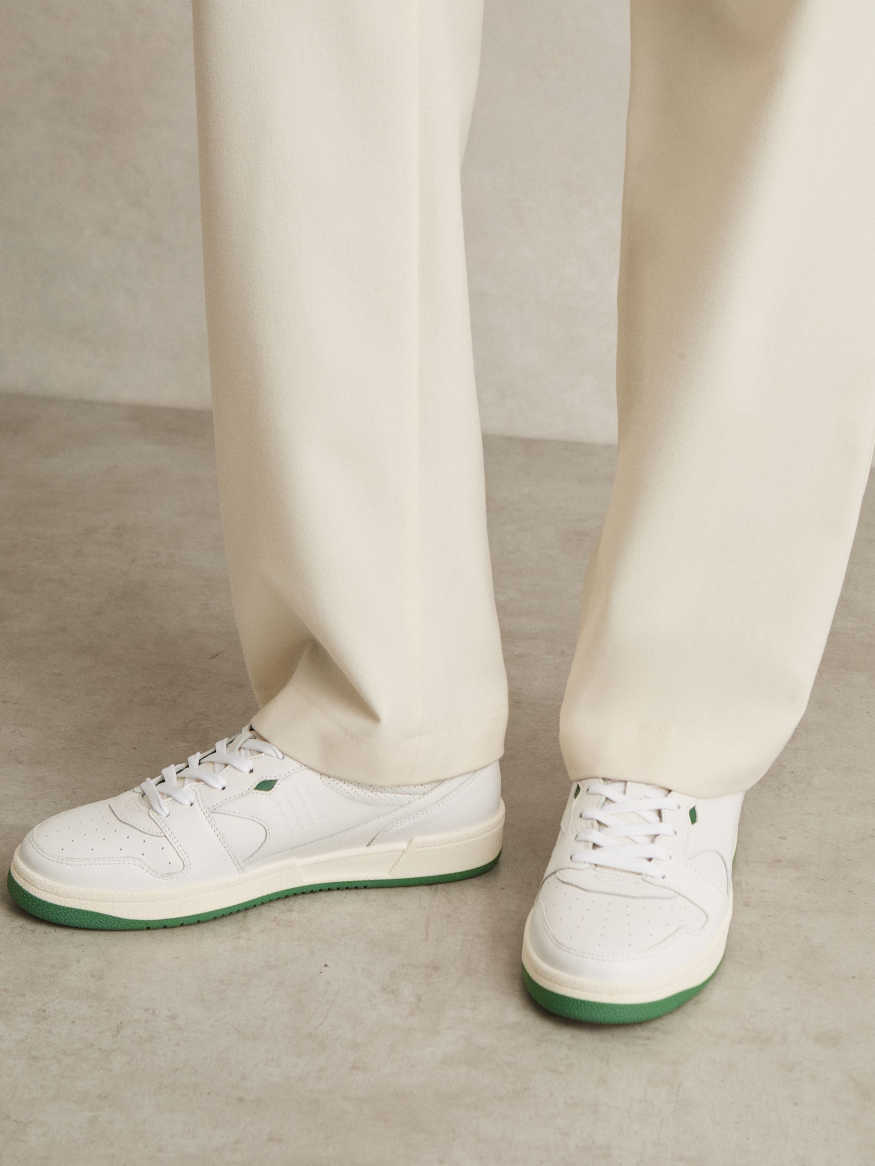 Leather Low Top Trainers in White/Green