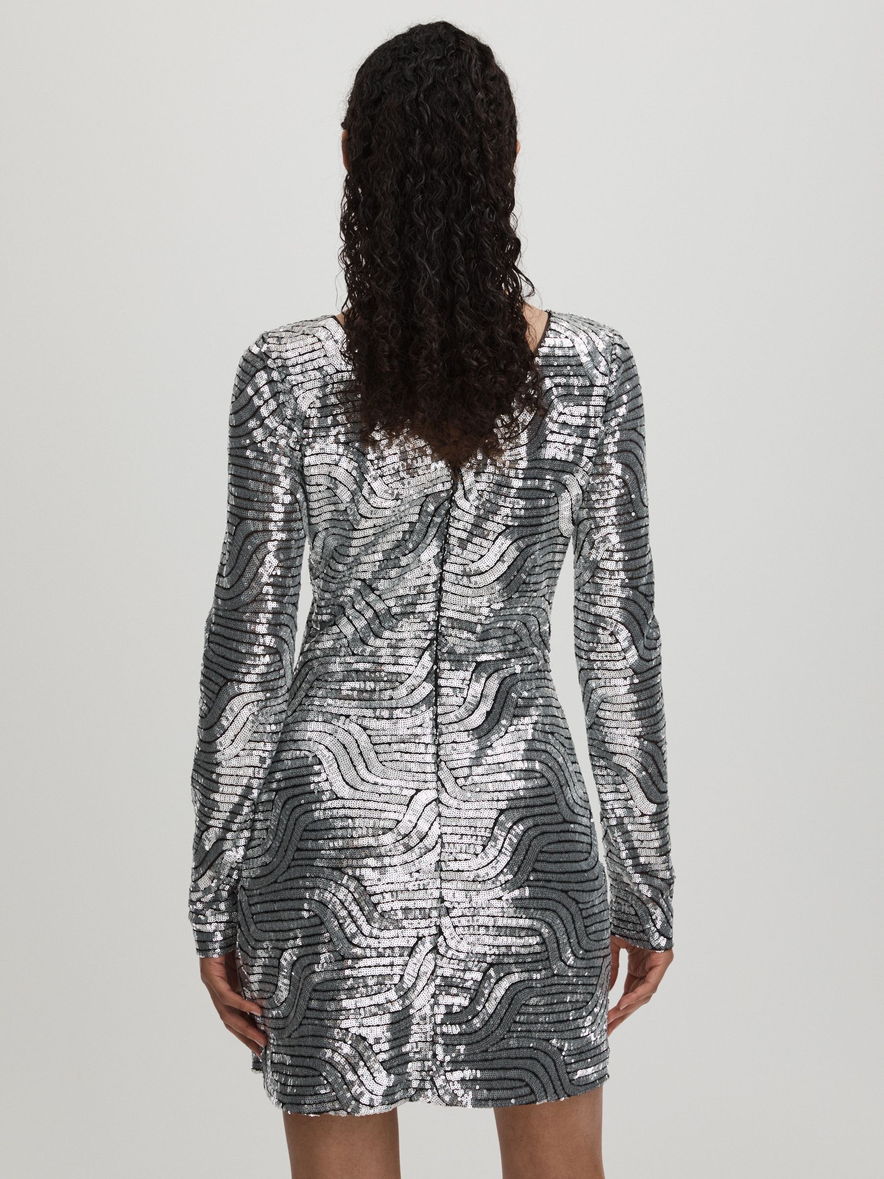Halston Sequin Mini Dress in Silver