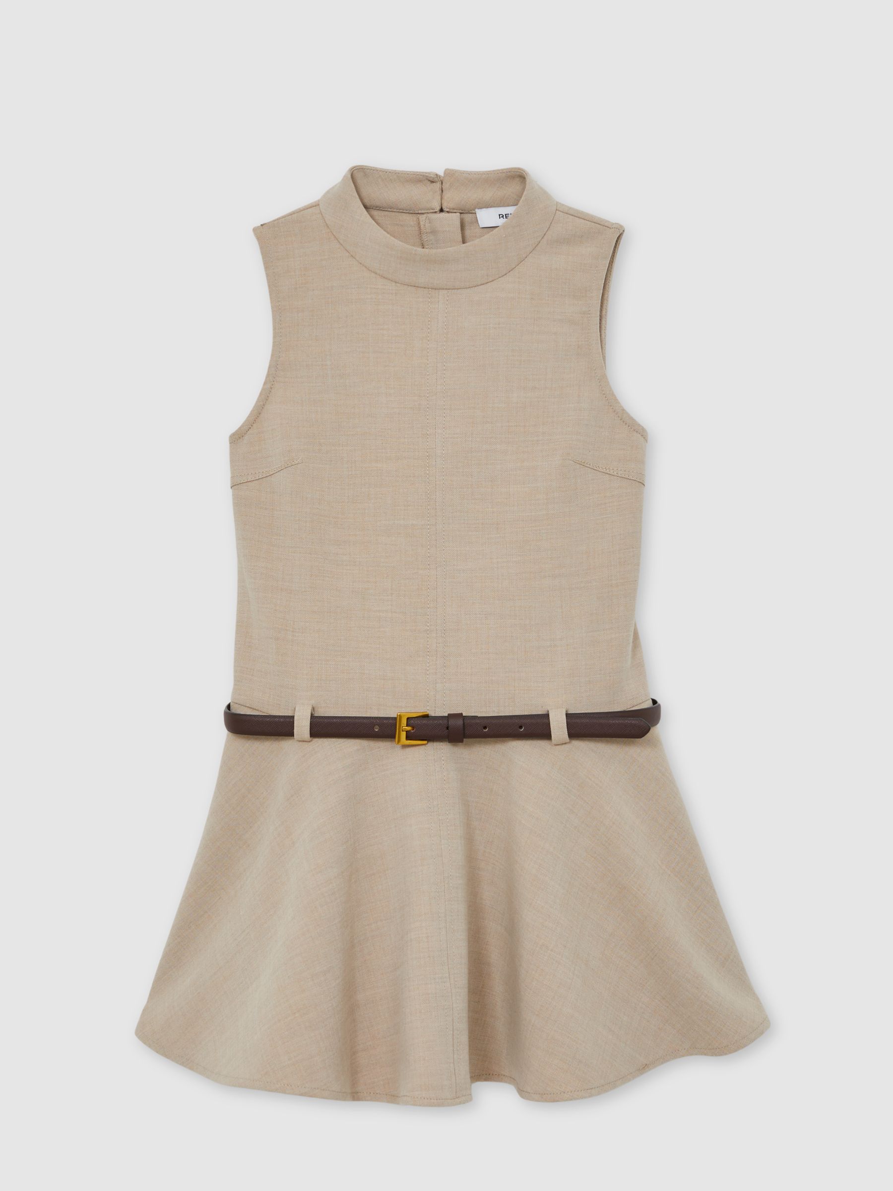 13-14 yrs Drop Waist Belted Sleeveless Dress in Neutral