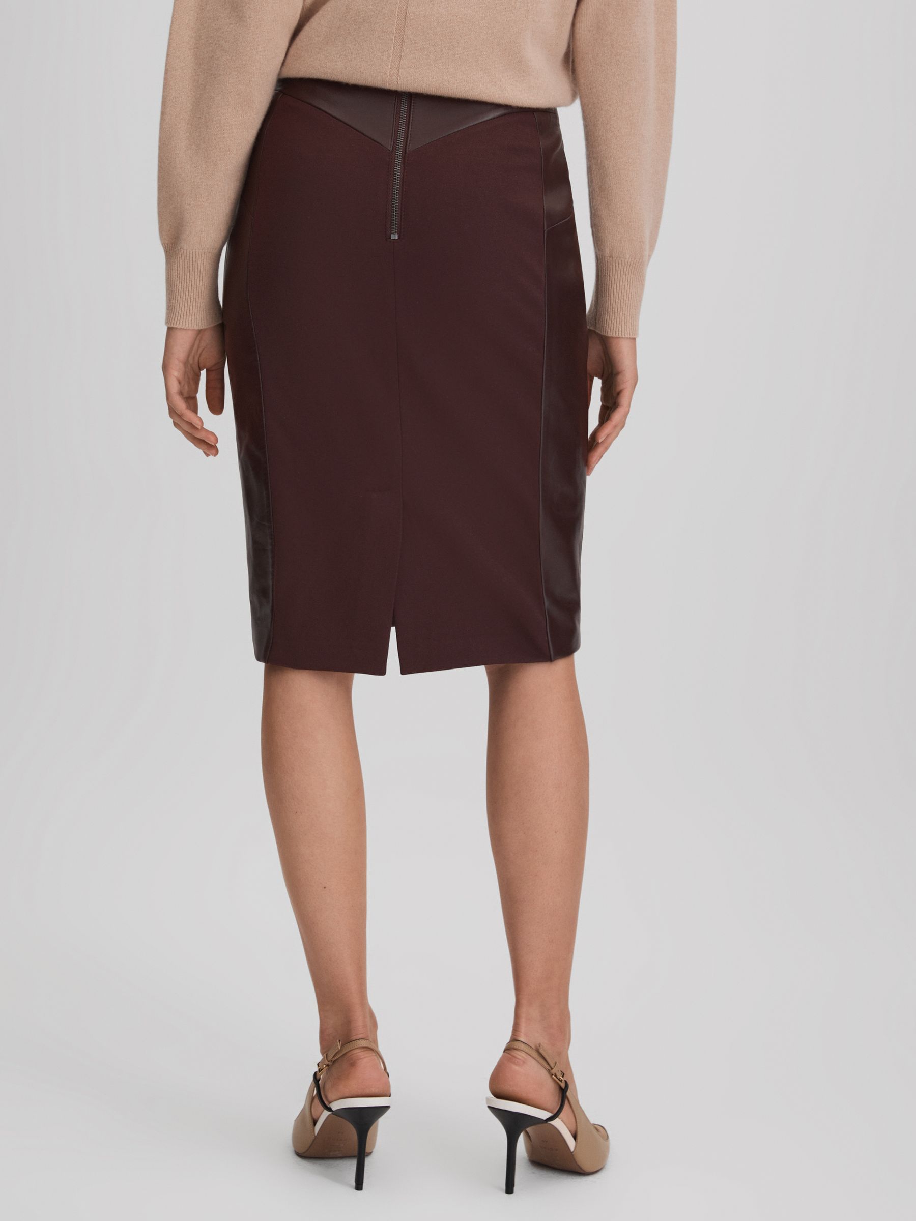Leather High Rise Midi Skirt in Berry