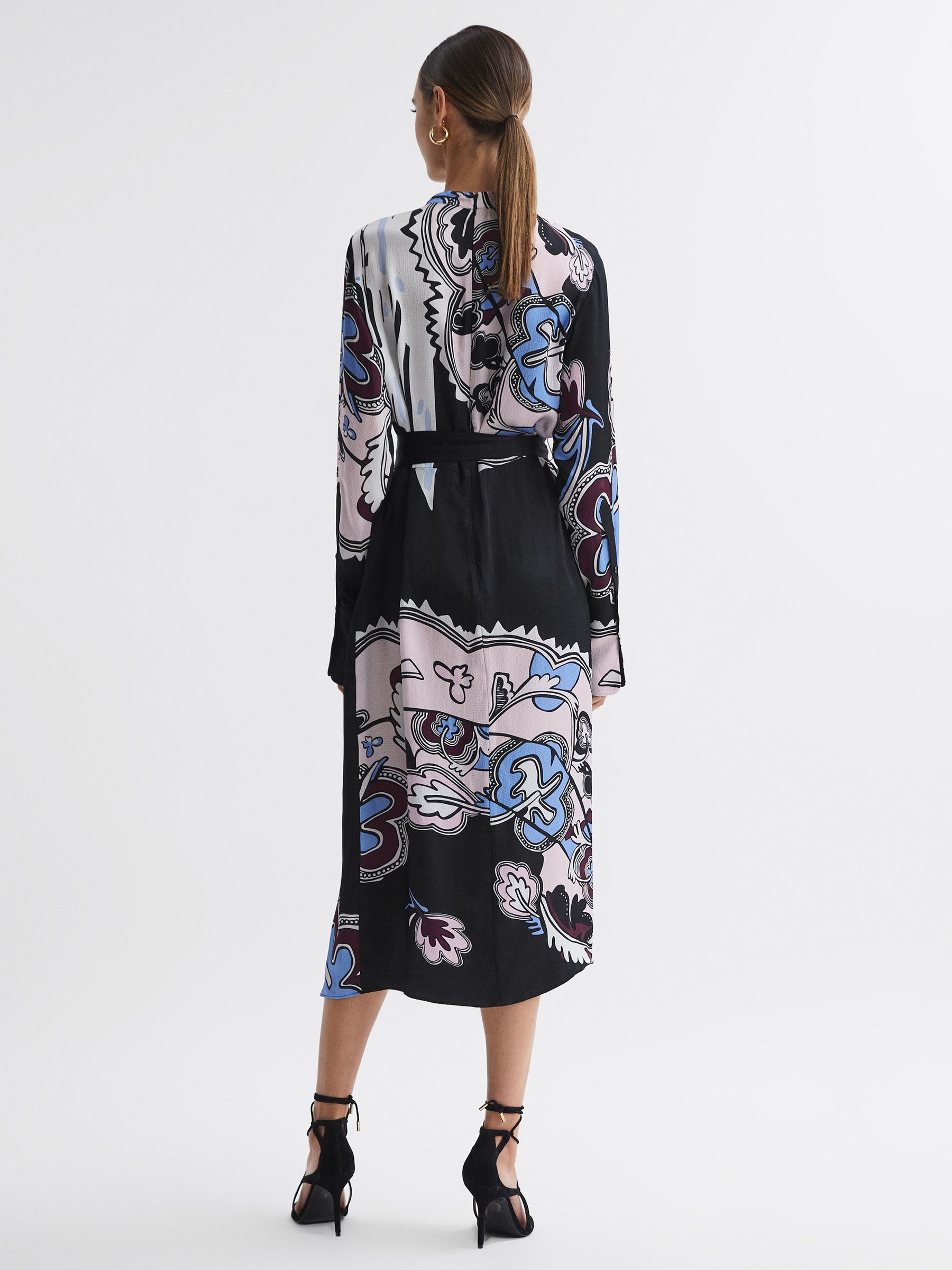 Pleat Front Midi Dress in Black