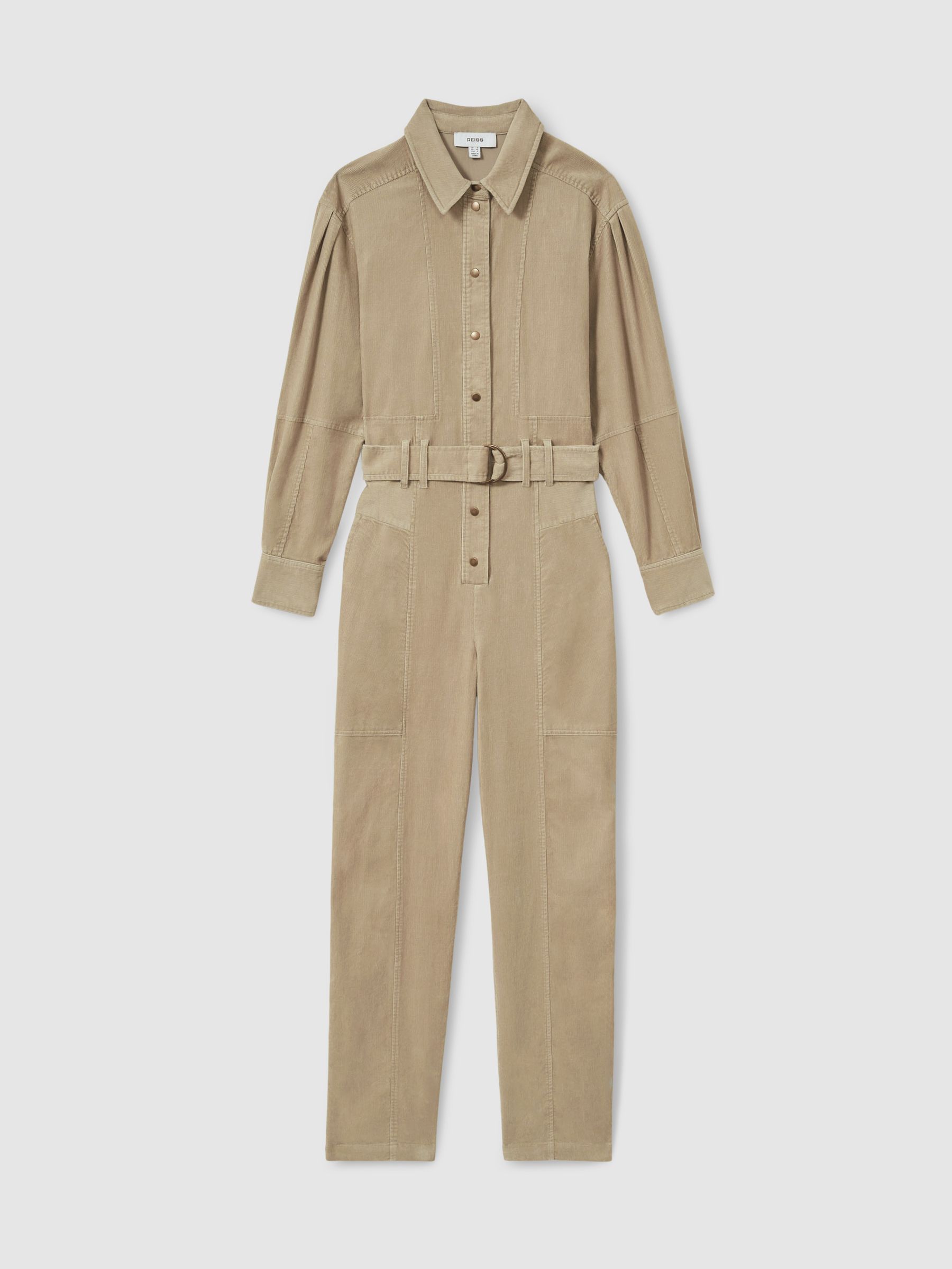 Cotton Corduroy Tapered Jumpsuit With Stretch in Neutral