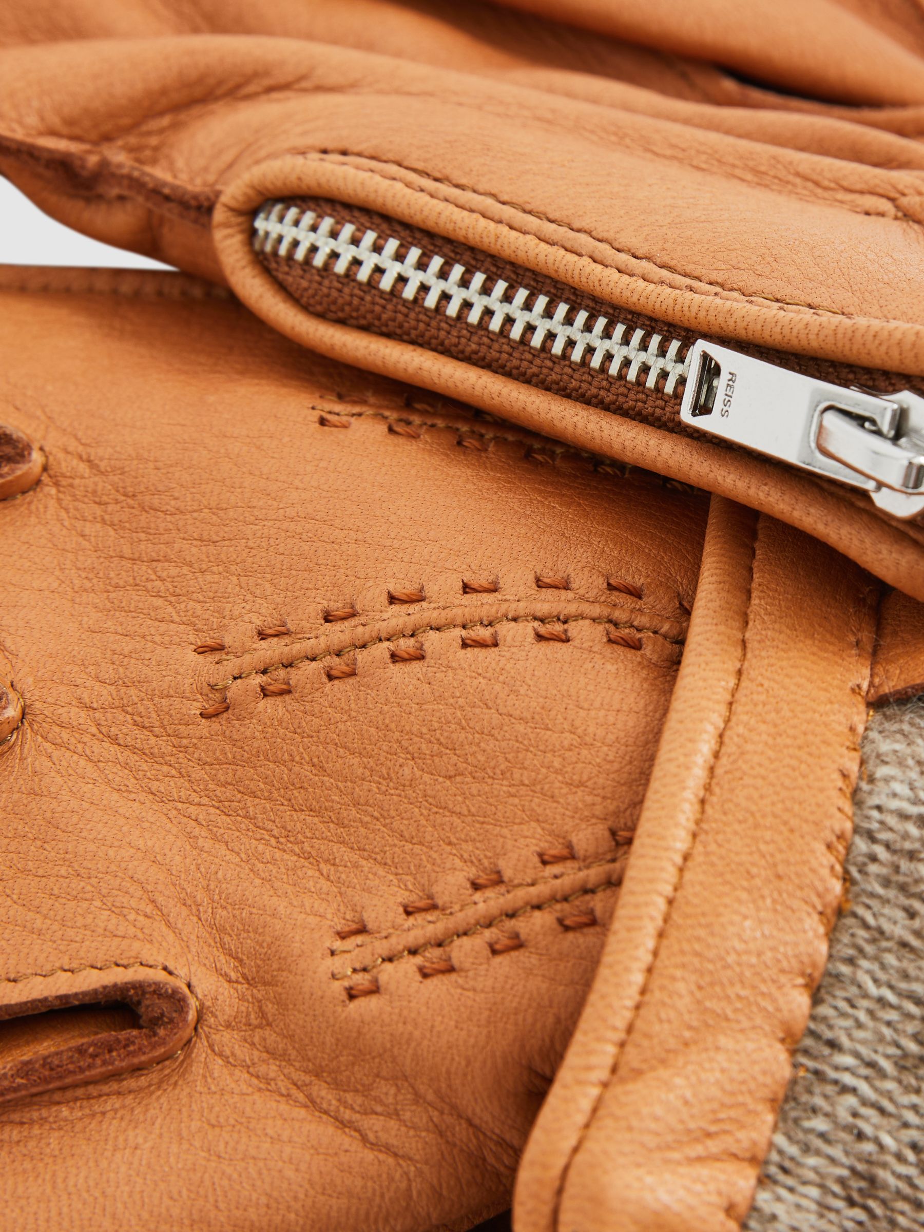 Leather Zip-Side Gloves in Tan