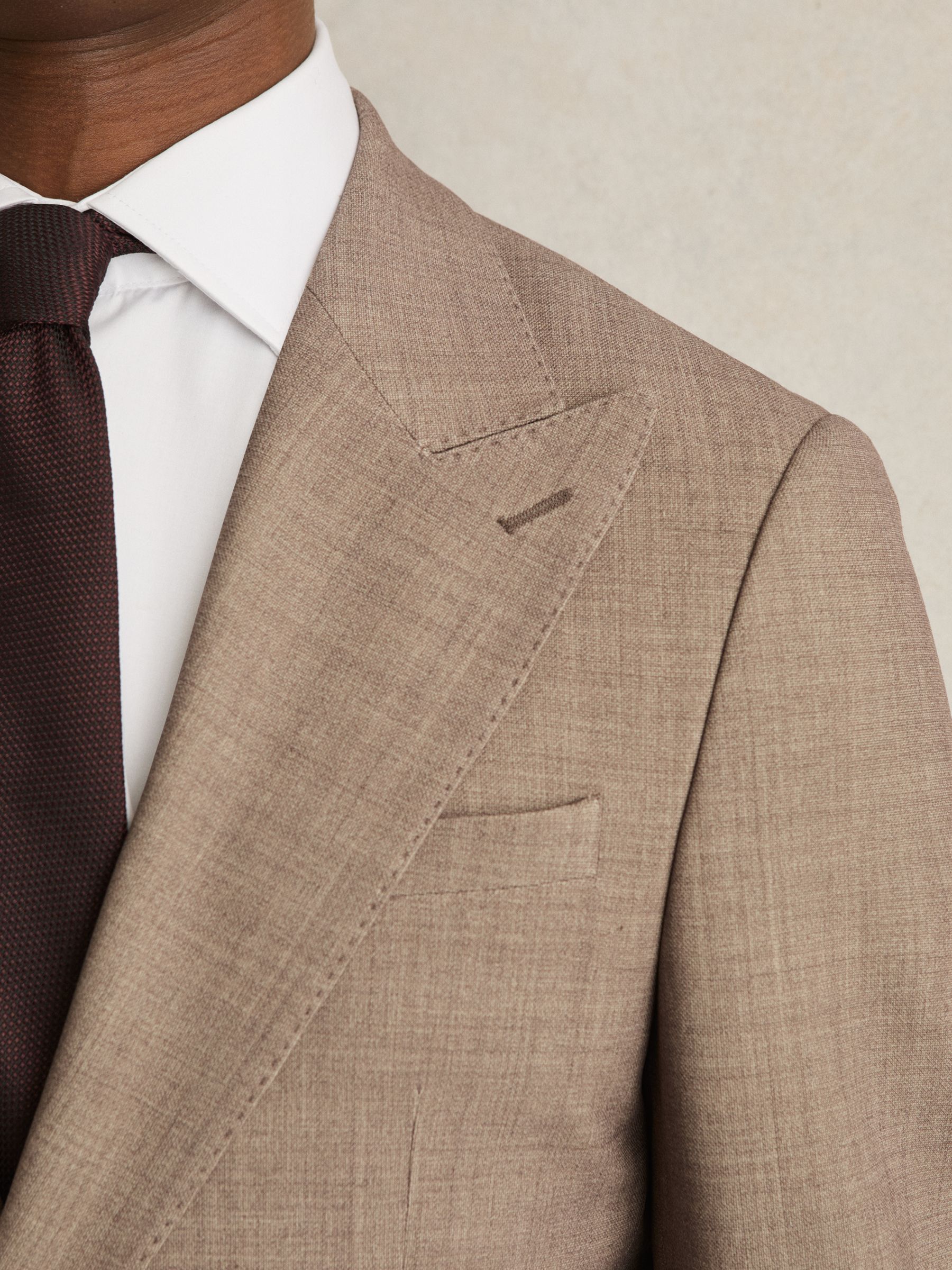 Single-Breasted Textured Blazer Slim-Fit With Wool in Brown