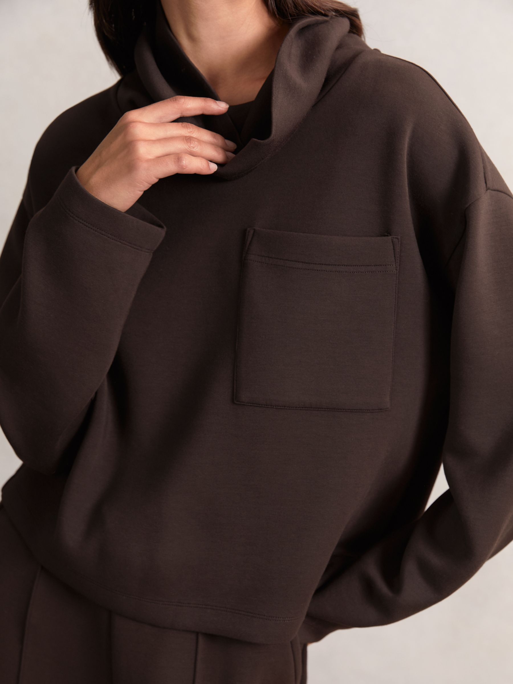 Interlock-Jersey Funnel-Neck Sweatshirt in Dark Chocolate Brown