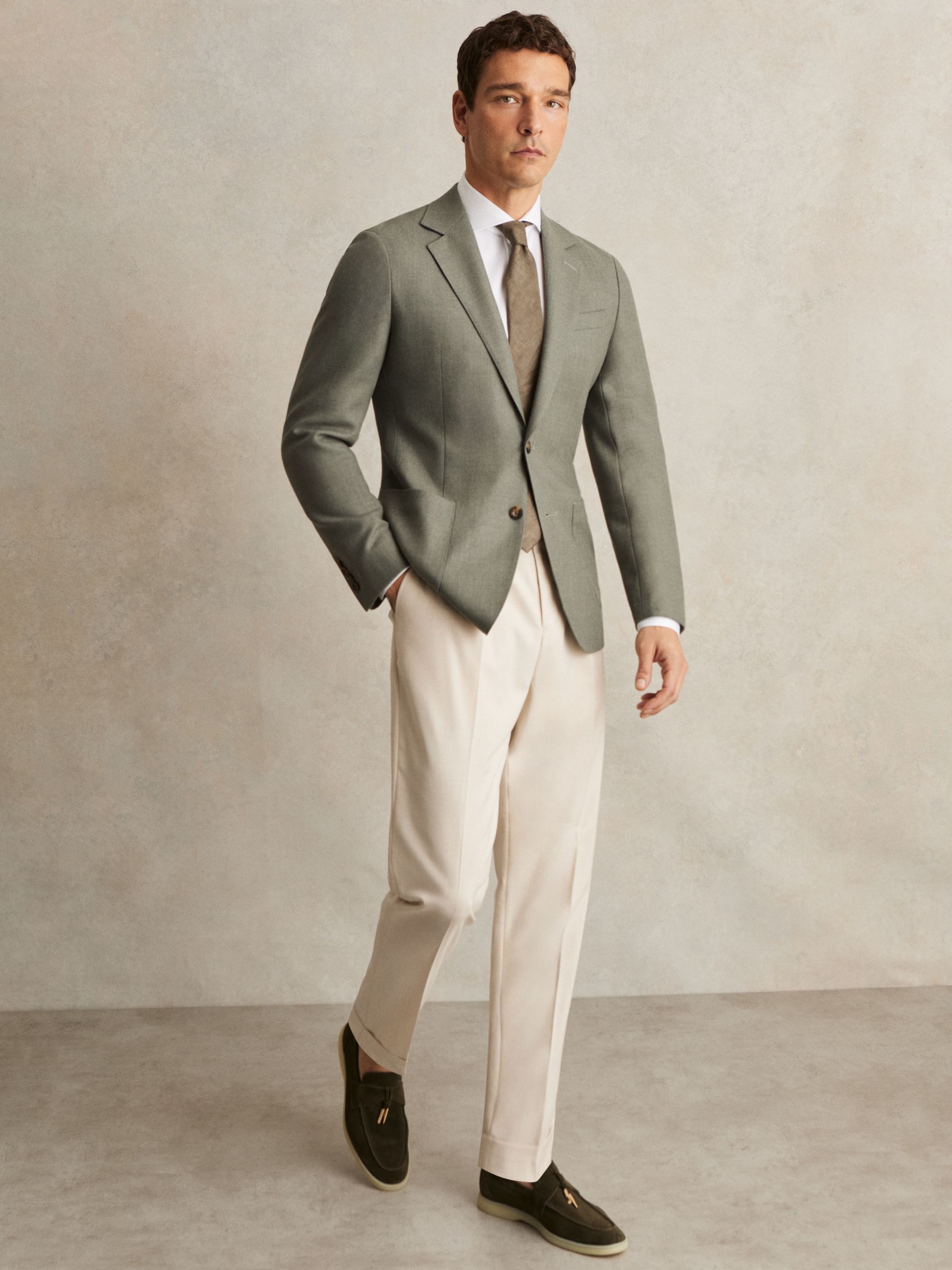 Wool-Blend Single-Breasted Blazer Slim-Fit in Sage Green