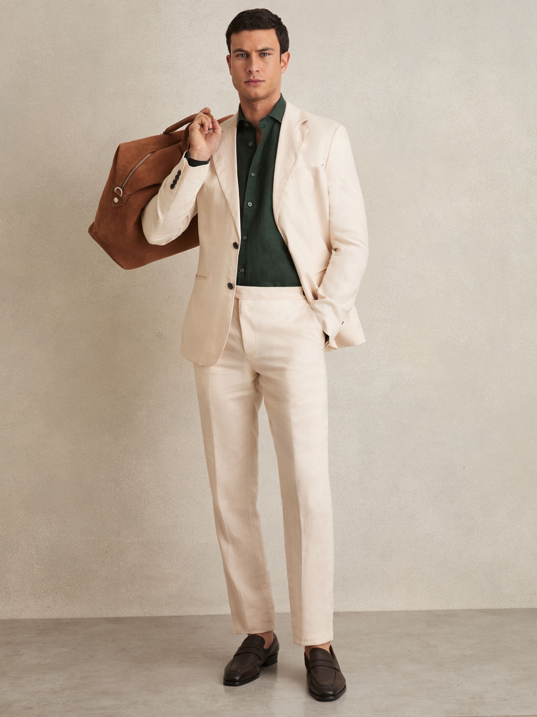 Linen Button-Through Shirt in Dark Hunting Green