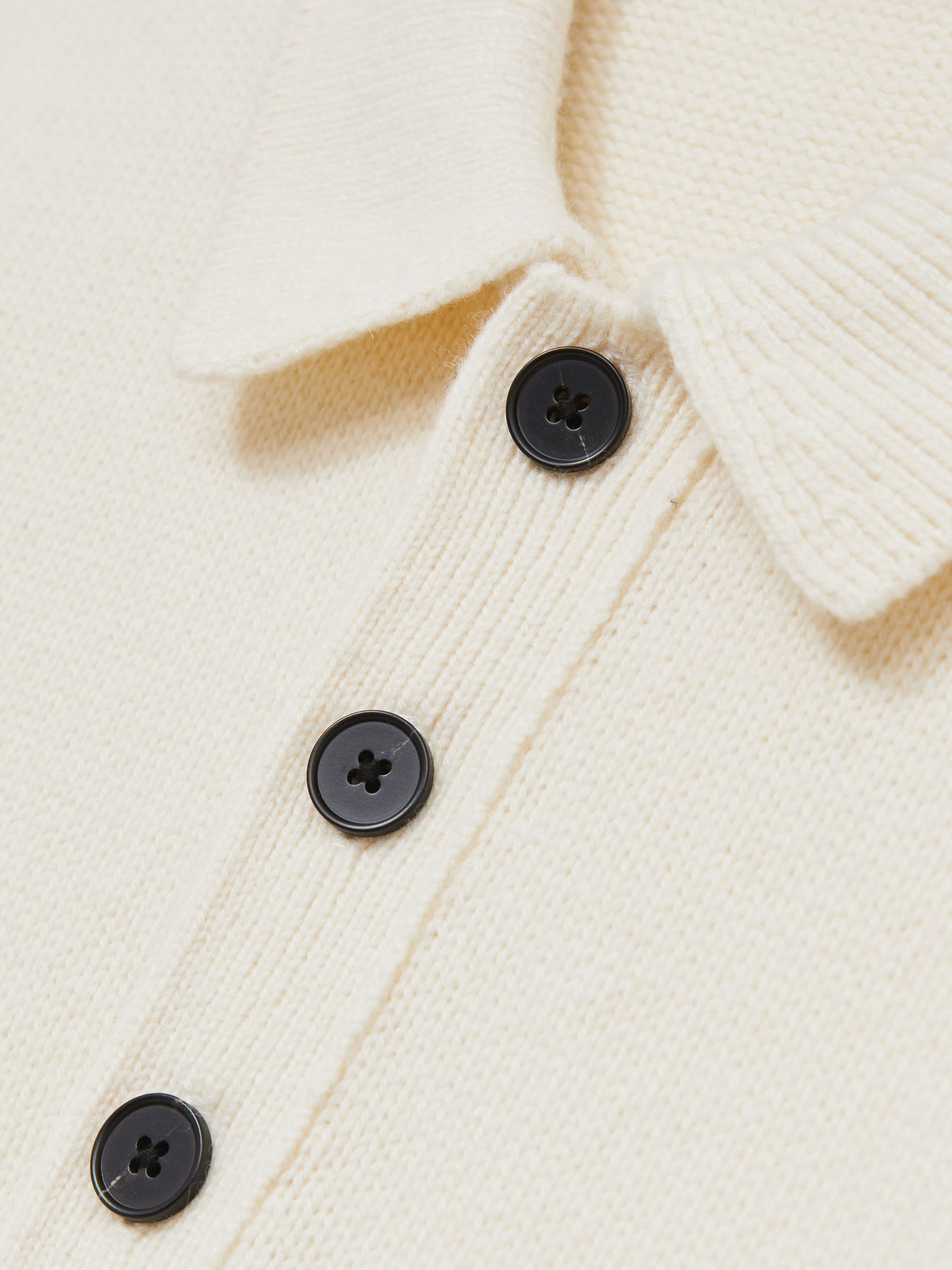 Wool Blend Long Sleeve Polo Shirt in Off White