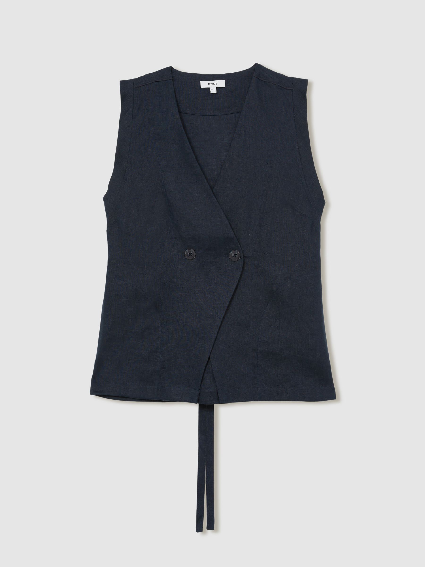Linen Button-Front Waistcoat in Navy