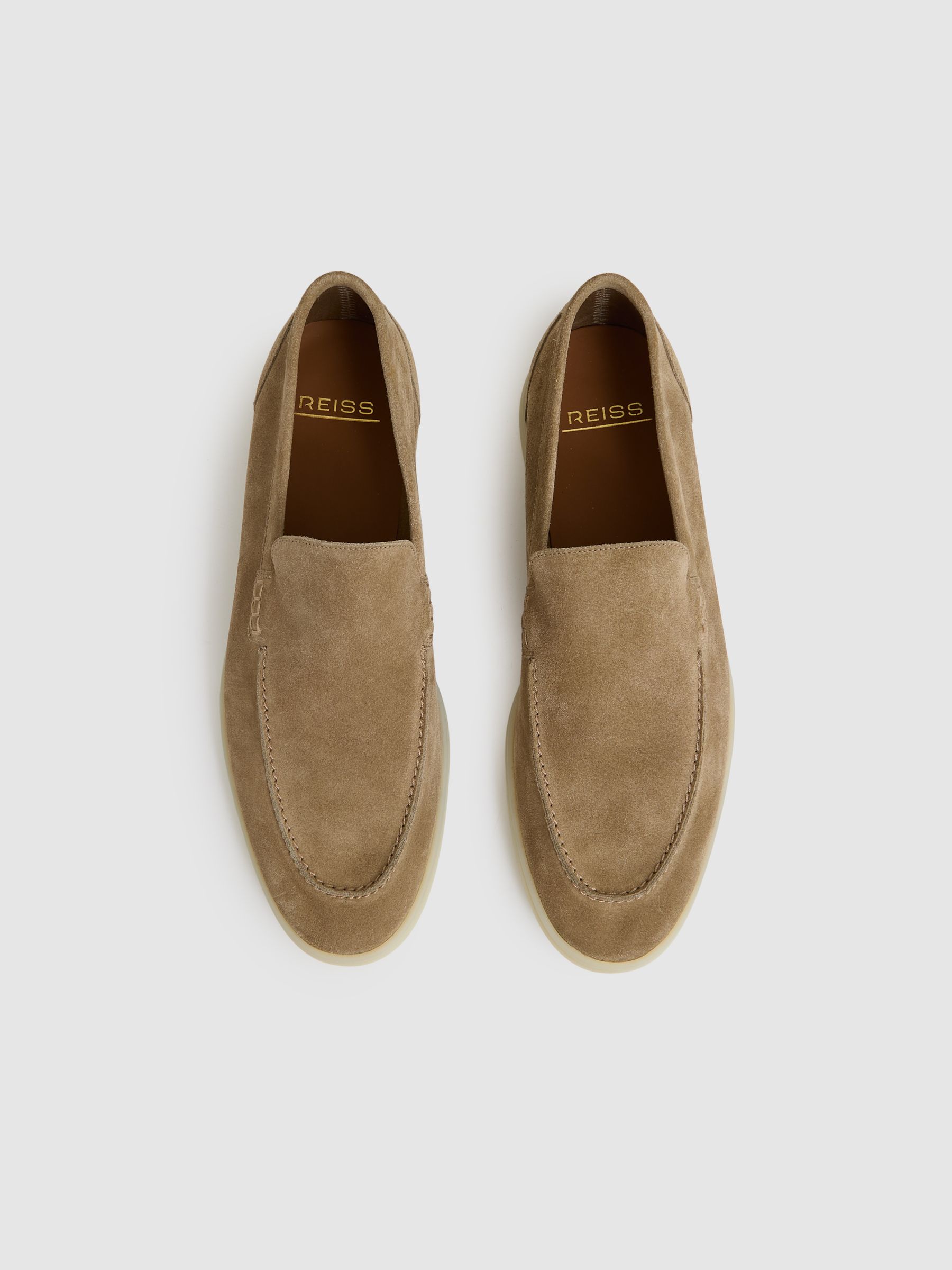 Suede Slip-On Loafers in Light Stone