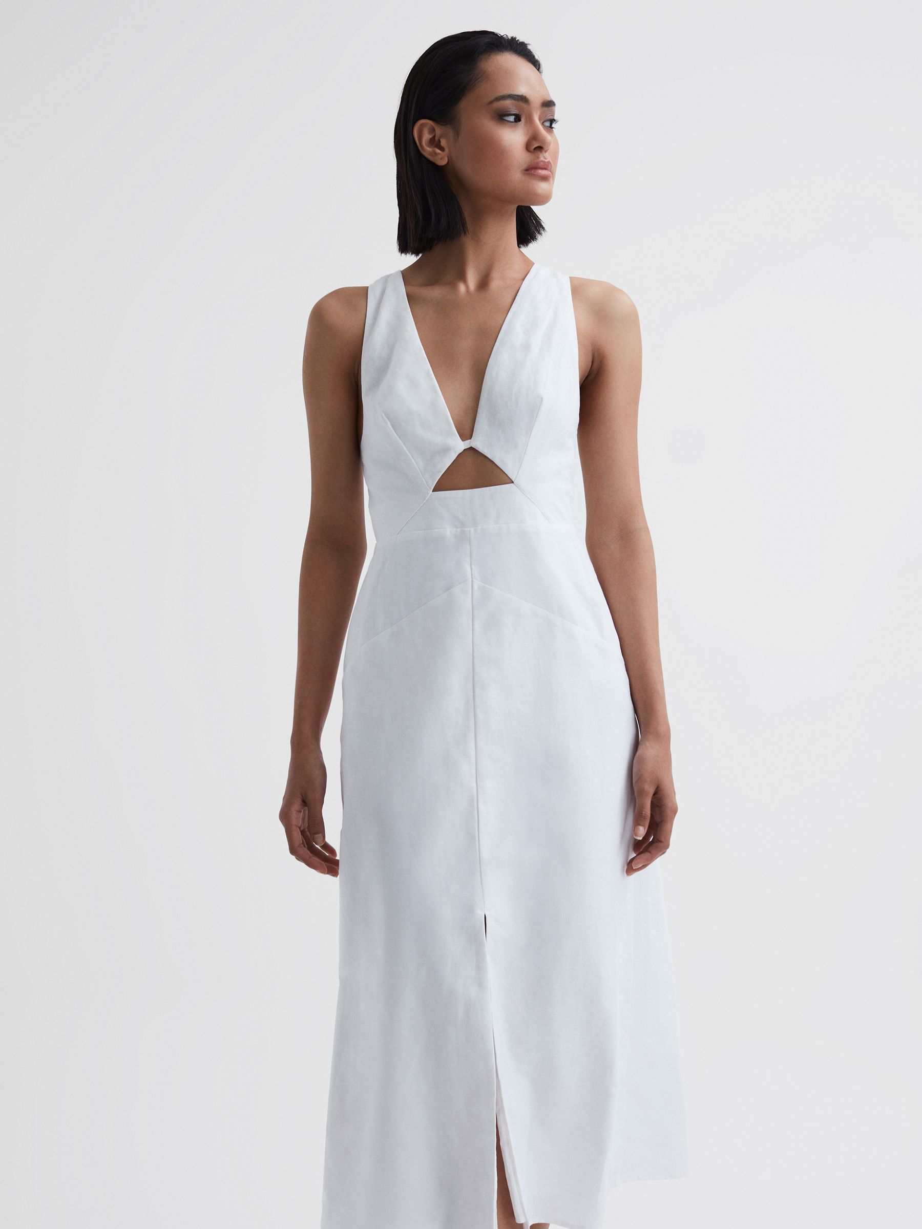 Cotton-Linen Midi Dress in Ivory