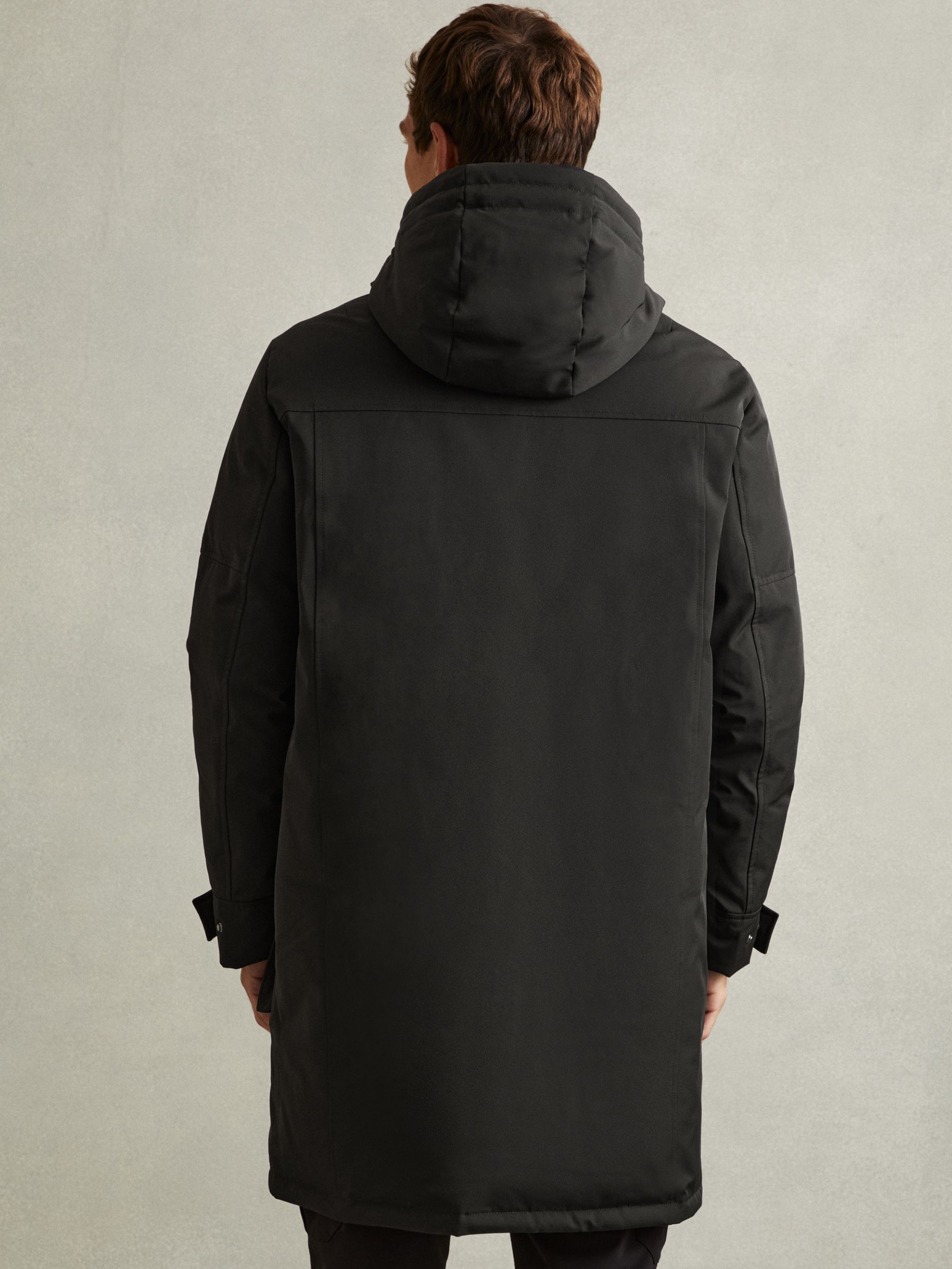 Hooded Shell Down Coat in Black