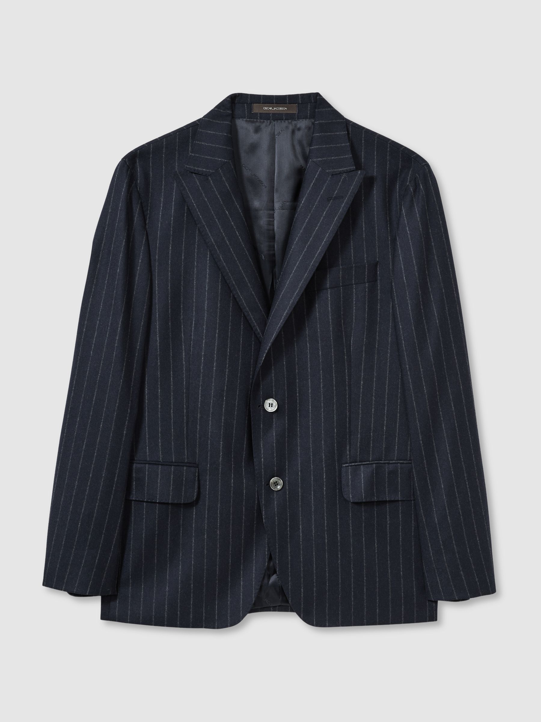 Oscar Jacobson Wool Single-Breasted Pinstripe Blazer in Navy
