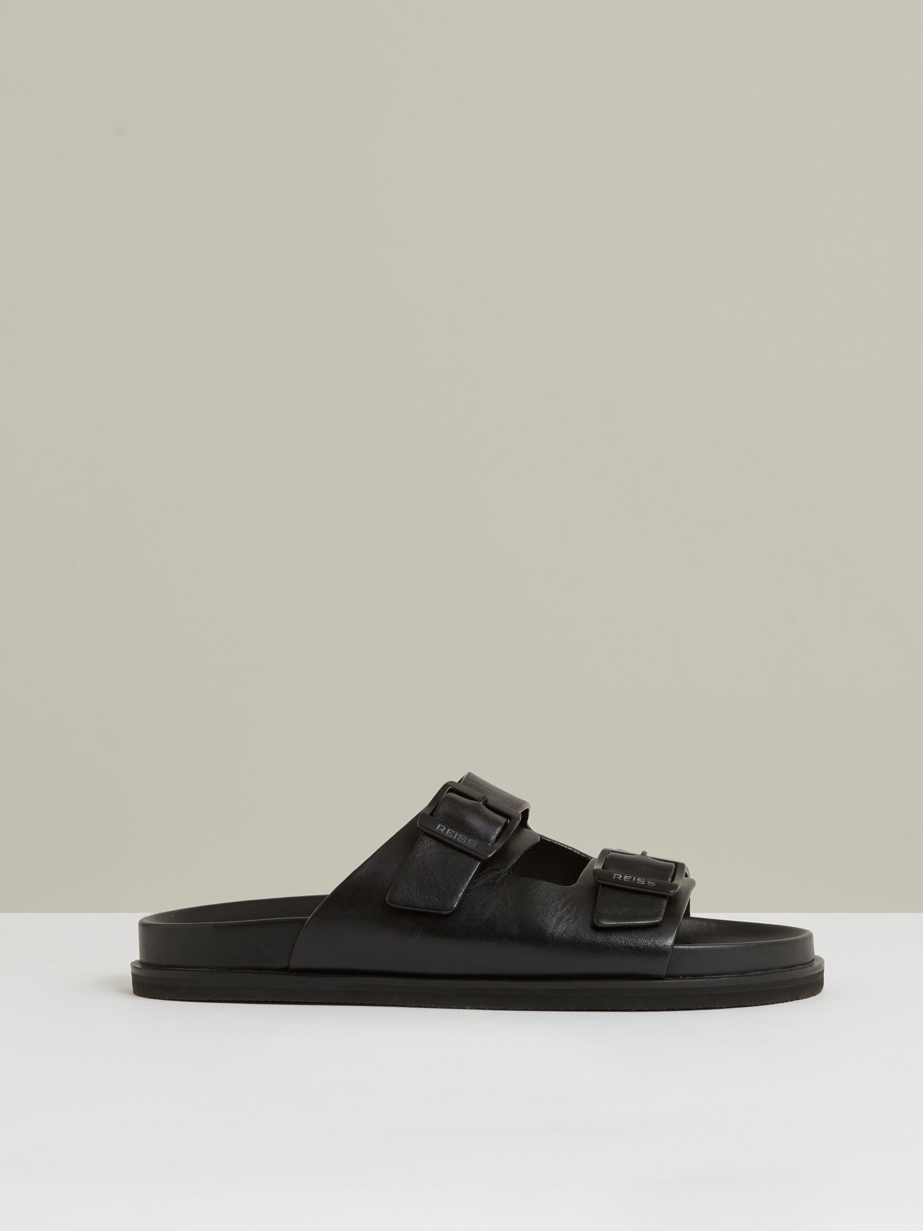 Leather Double-Strap Sandals in Black