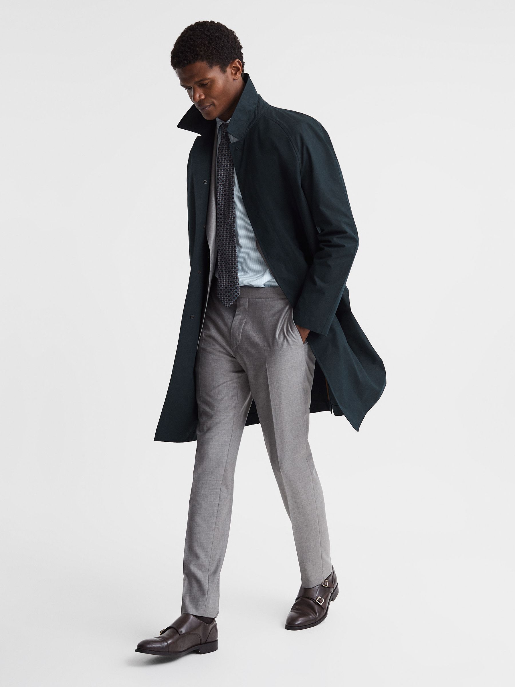 Private White Mid-Length Trench Coat in Navy